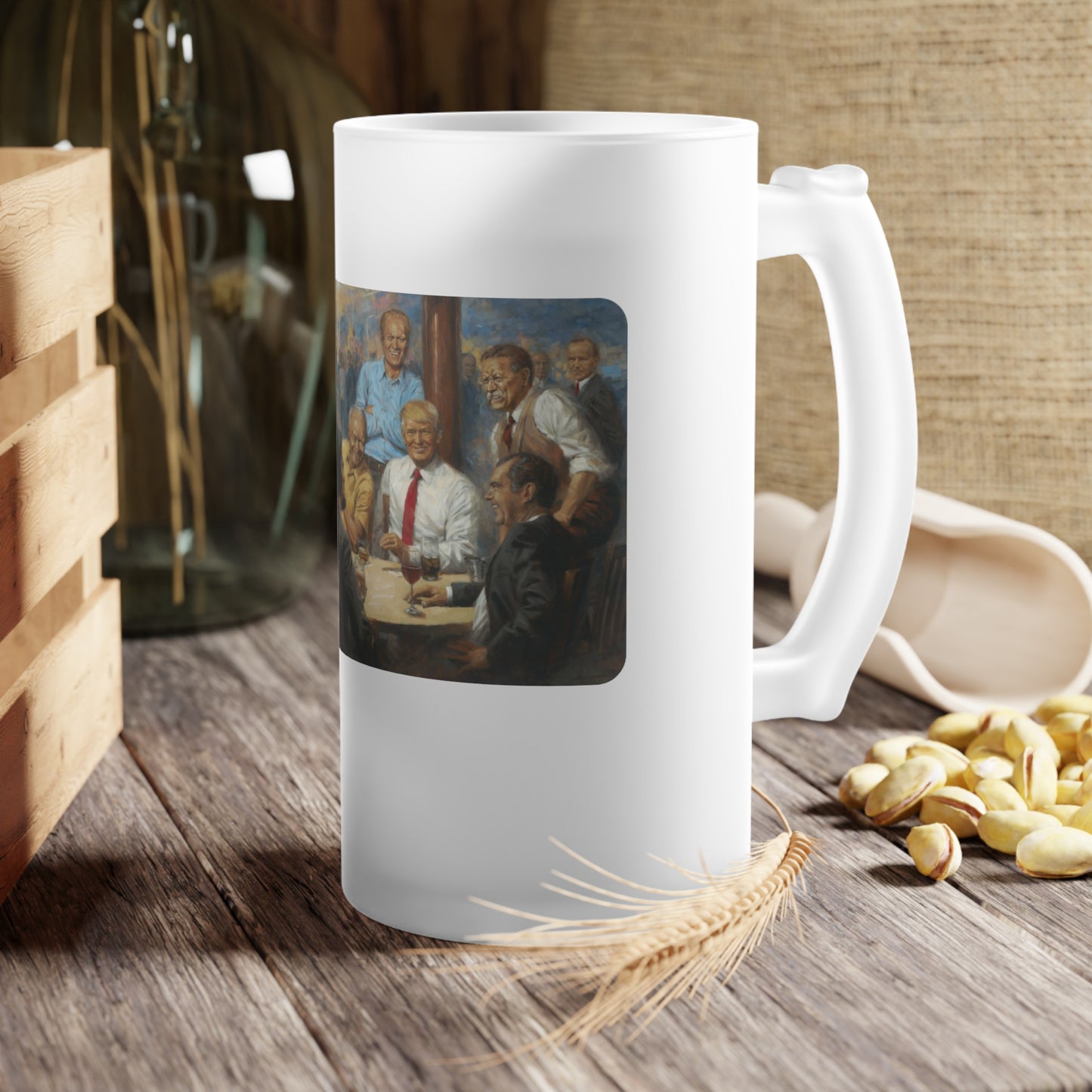 The Republican Club Frosted Glass Beer Mug with Artistic Presidents Design - Perfect for Gatherings and Celebrations