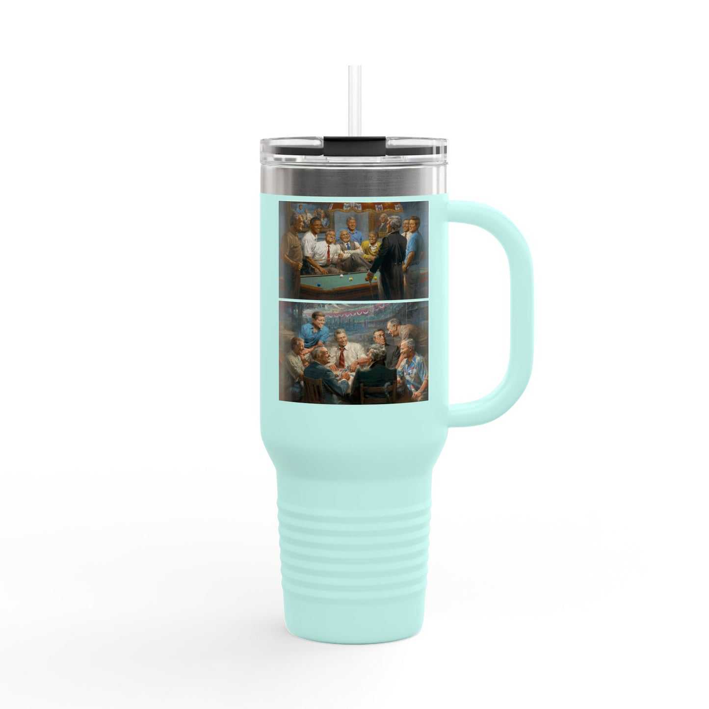 Callin' the Red & True Blues on Bold Insulated Travel Mug - 40oz with Democrat Presidents Duo Playing Pool and Poker combo