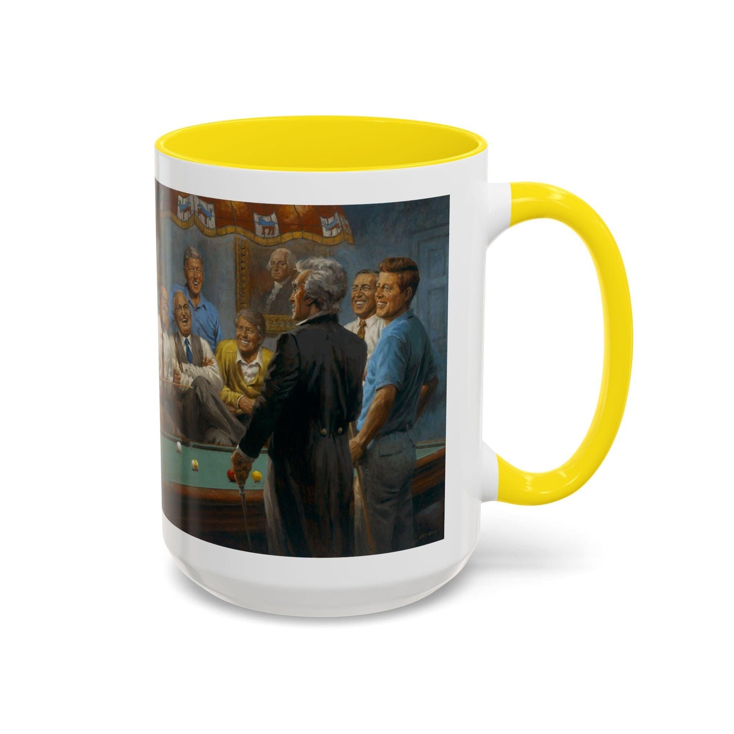 Callin' the Red Accented Coffee Mug - 11oz & 15oz - Democrat Presidents Playing Pool - Andy Thomas Designs