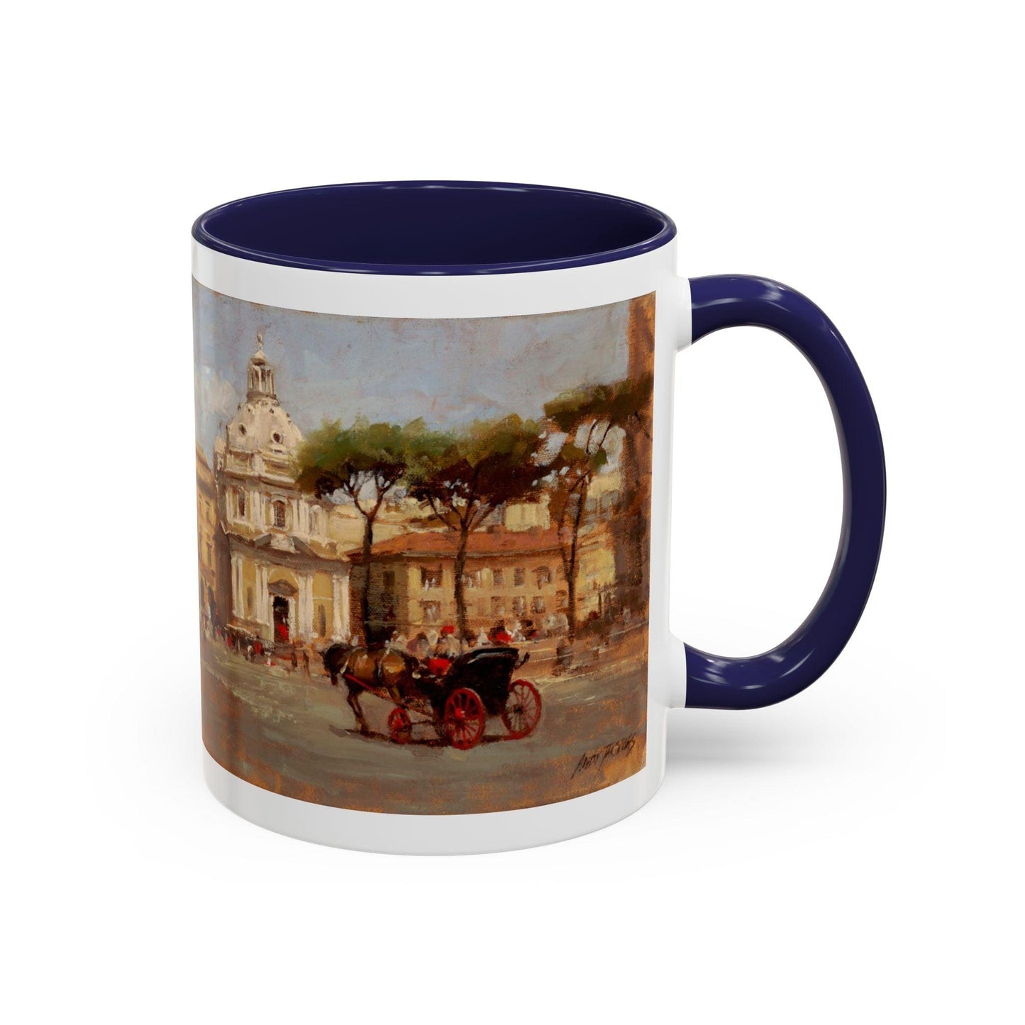 Buggy Ride at Piazza del Popolo - Elegant Accented Coffee Mug - 11oz & 15oz - Italian Landscapes - Andy Thomas Designs