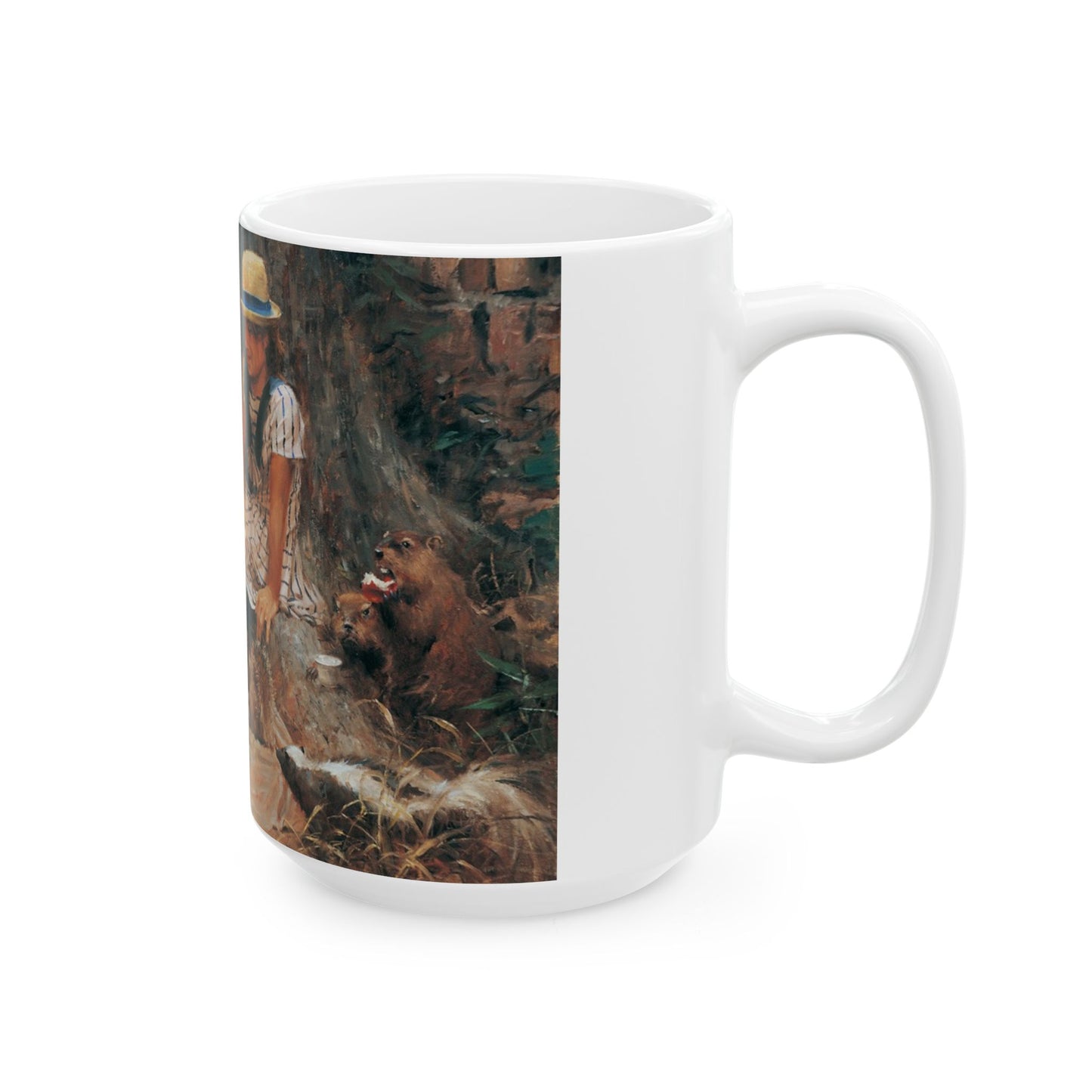 Picnic with Animals | Animal Girl | Ceramic Mug — Vintage Country Life Coffee Cup (11oz/15oz)