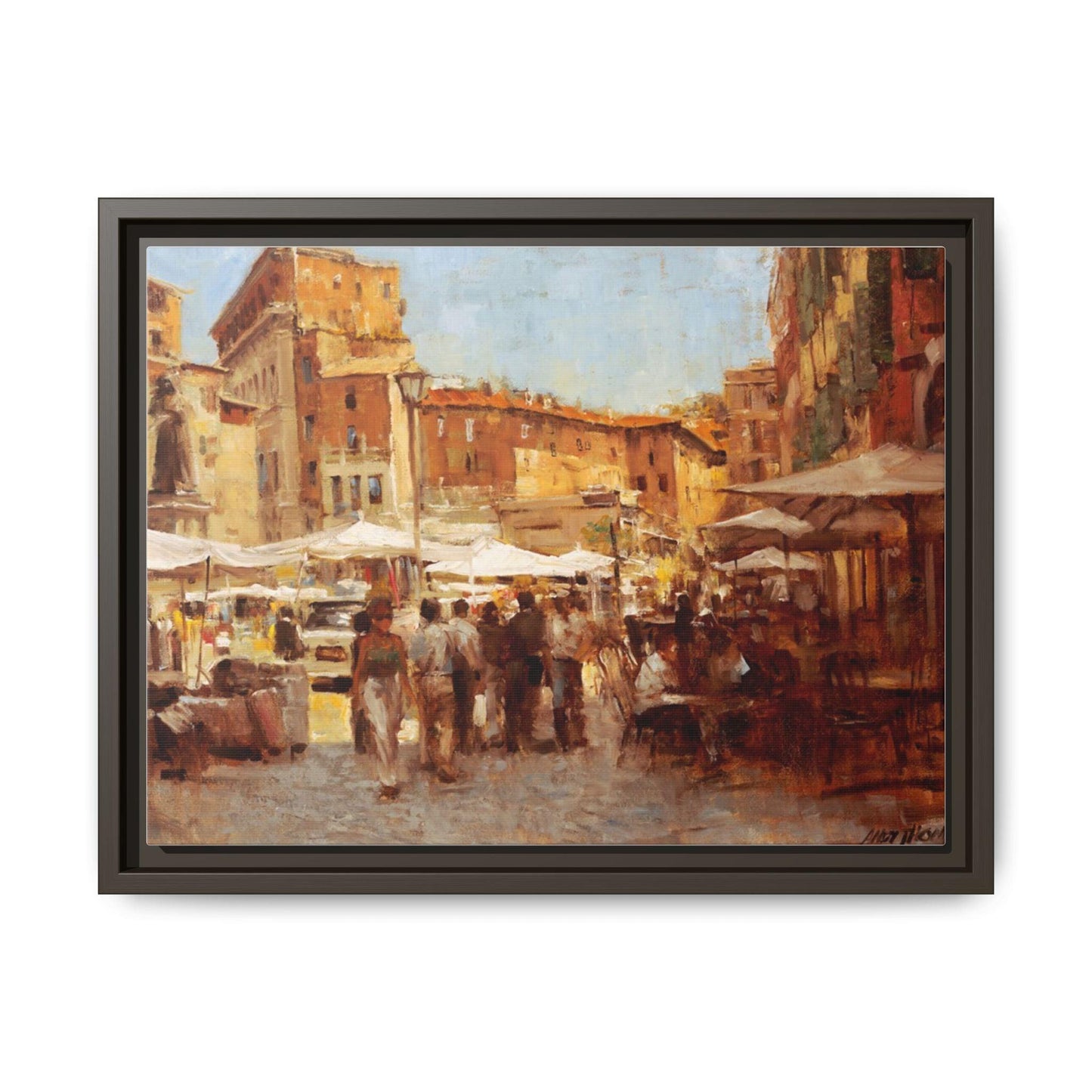 Tuscan Markets in the Middle - Framed Matte Canvas Art - Colorful Italian Landscape - Andy Thomas Designs