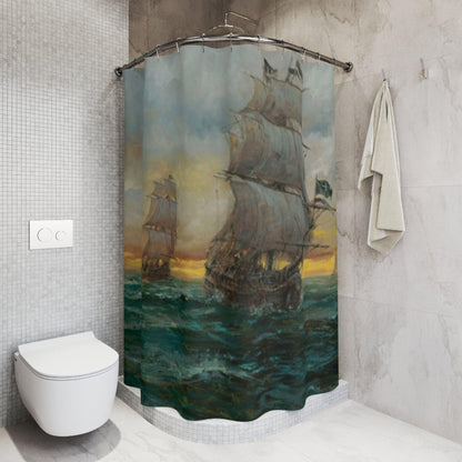 Black Bart's Fleet | Pirate's Sailing Ship Shower Curtain - Maritime Bathroom Decor - Andy Thomas Designs