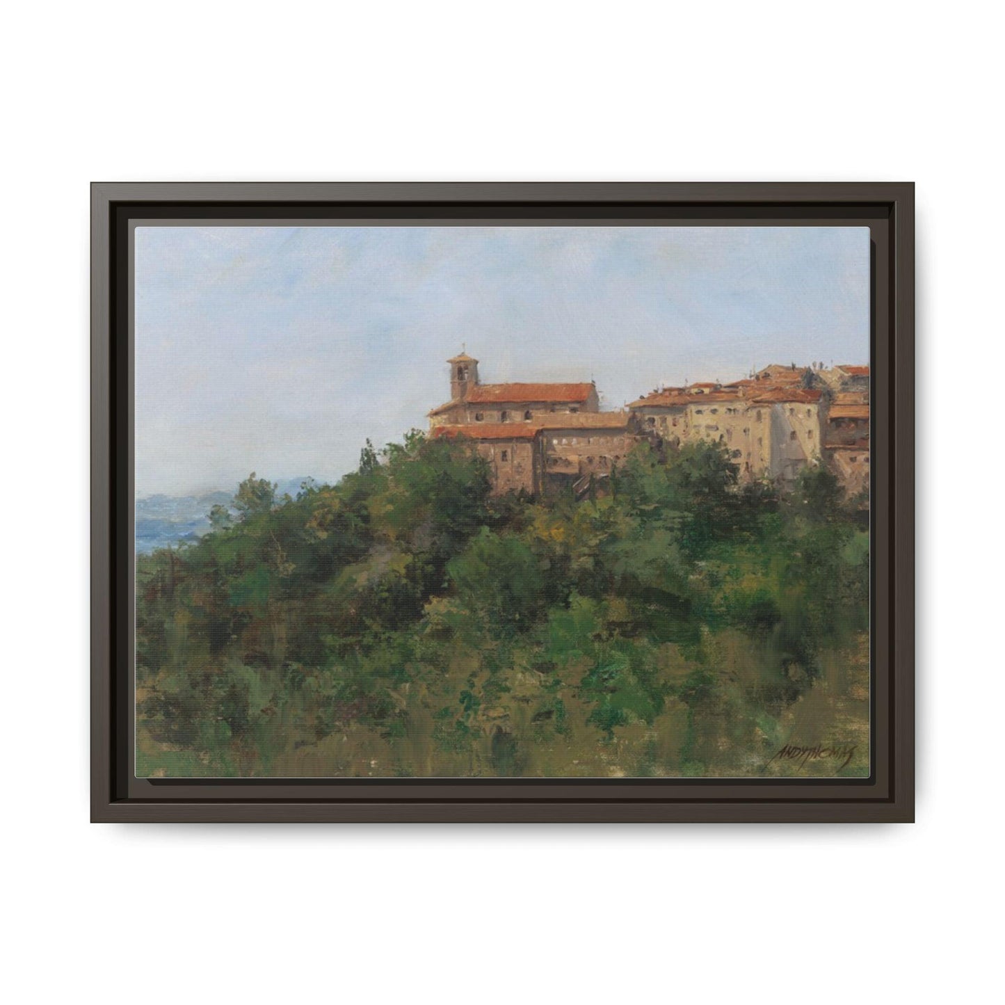 Hilltown Scansano - Framed Matte Canvas Art - Colorful Italian Landscape - Andy Thomas Designs