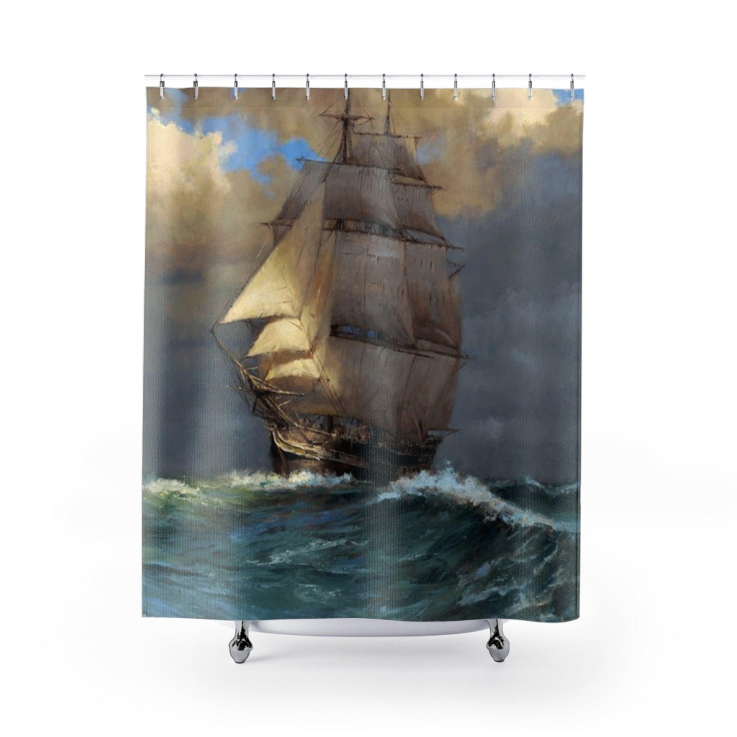 Sailboat | Nautical themed Shower Curtain - Vintage Sailboat Art Design for Bathroom Decor - Andy Thomas Designs