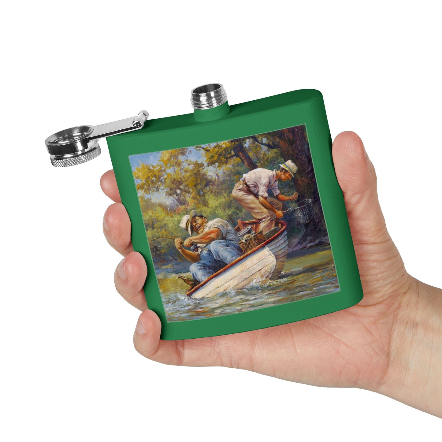 It's a Big One - Fishing Scene Stainless Steel Flask - Perfect for Outdoorsy Gifting