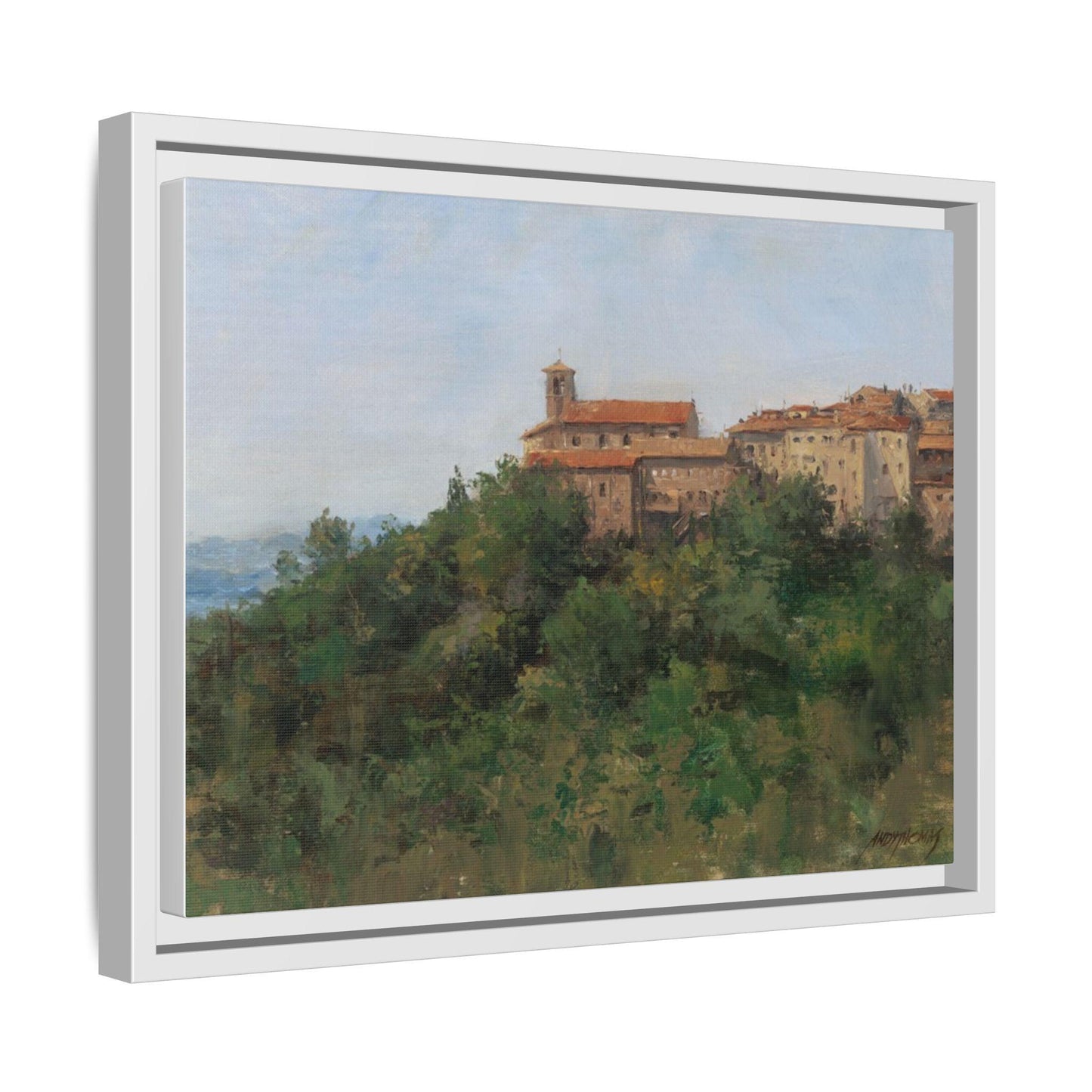 Hilltown Scansano - Framed Matte Canvas Art - Colorful Italian Landscape - Andy Thomas Designs