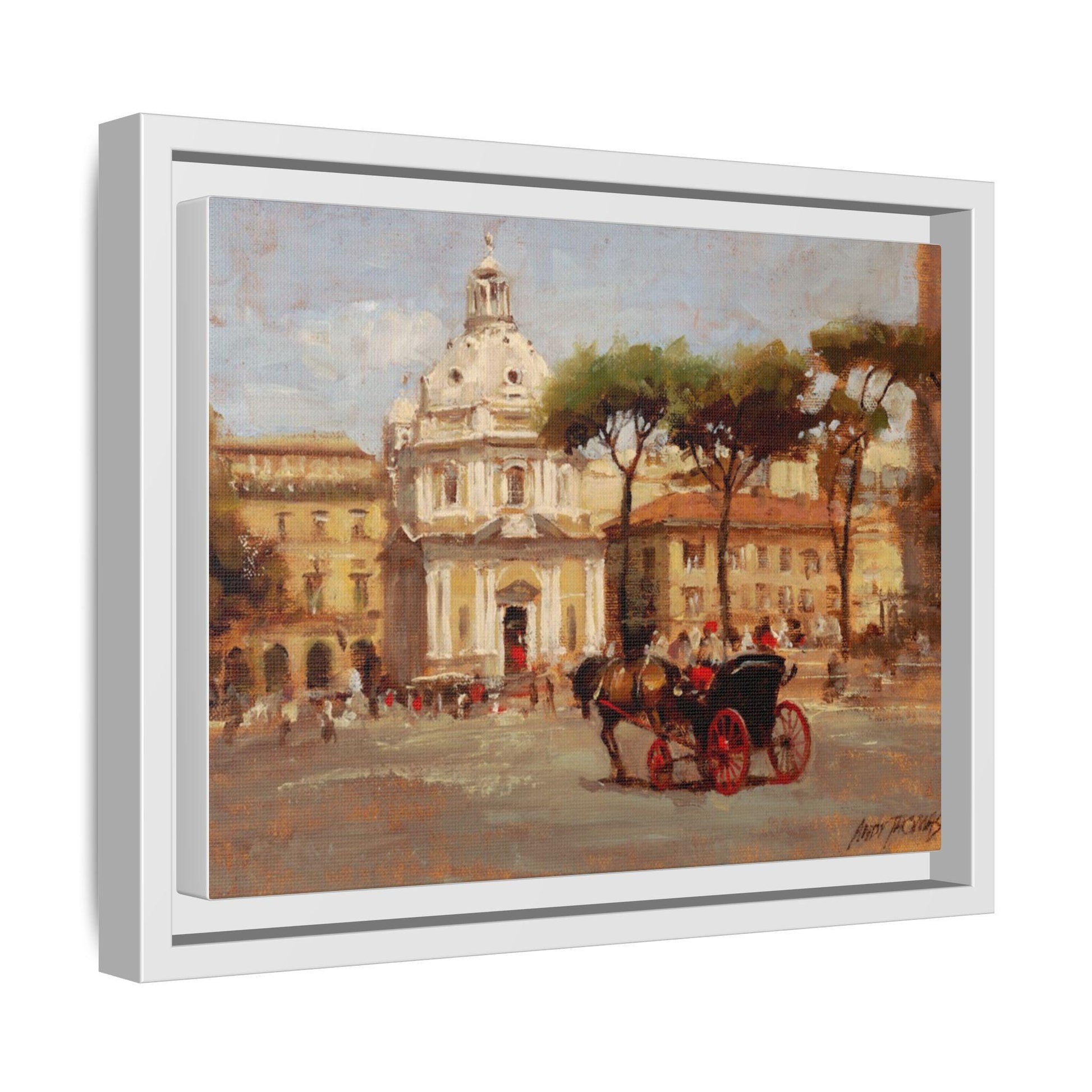 Buggy Ride at Piazza del Popolo - Framed Matte Canvas Art - Historic Italian Landmark Artwork - Andy Thomas Designs