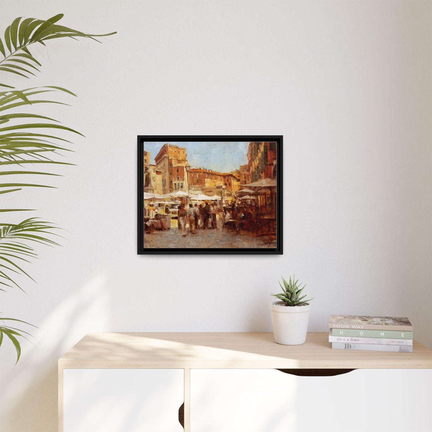 Tuscan Markets in the Middle - Framed Matte Canvas Art - Colorful Italian Landscape - Andy Thomas Designs