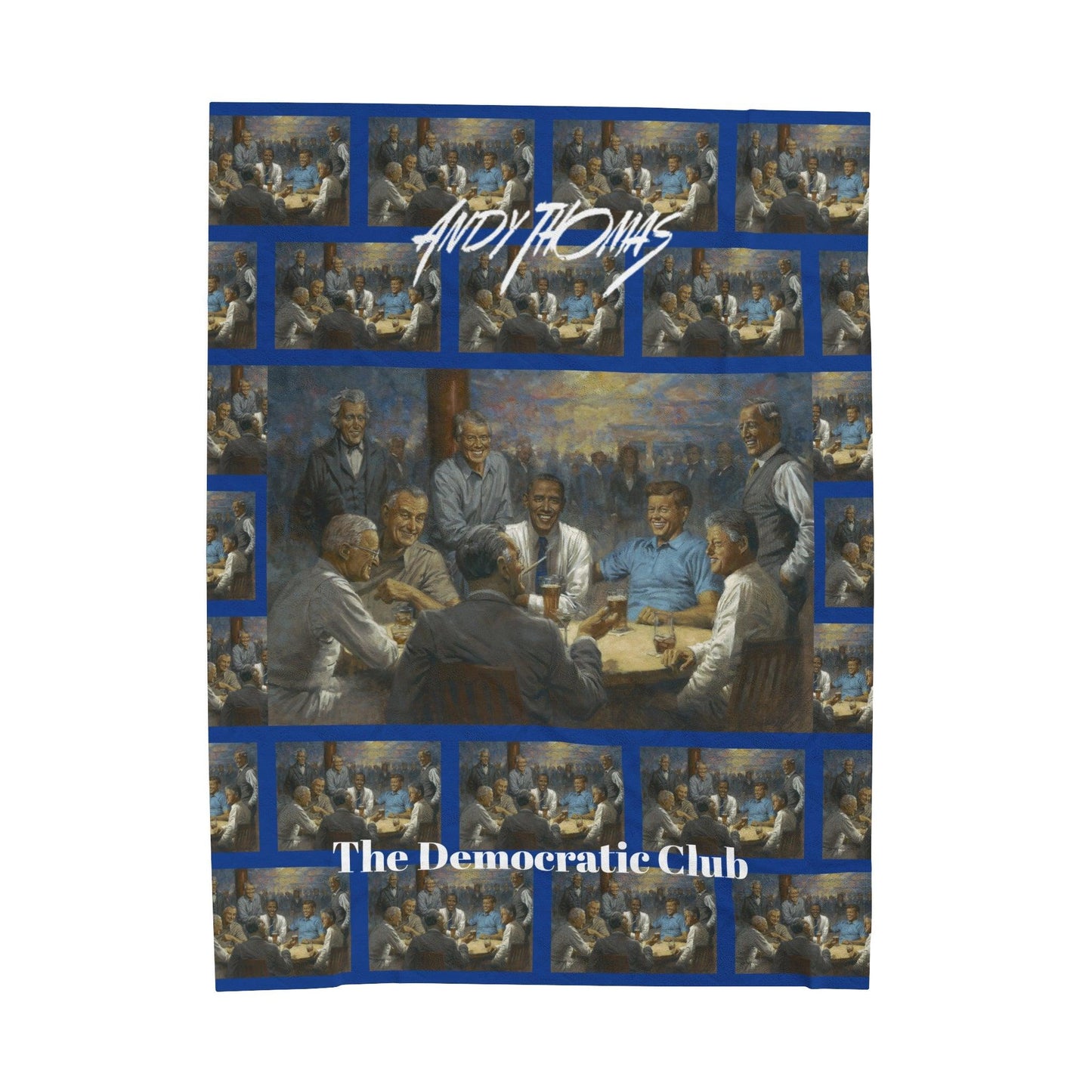 The Dem. Club Patterned - Velveteen Plush Blanket with Obama - Andy Thomas Designs