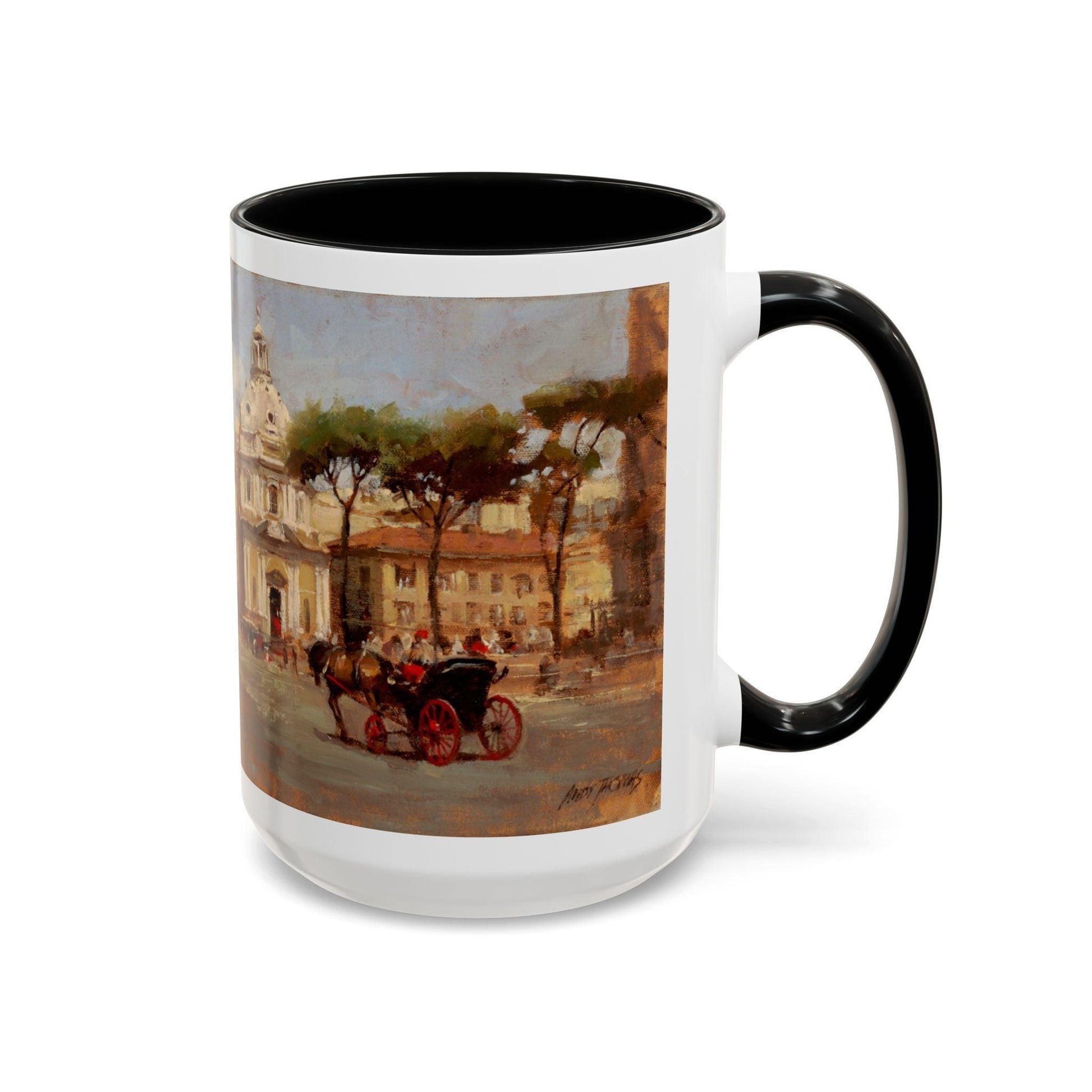 Buggy Ride at Piazza del Popolo - Elegant Accented Coffee Mug - 11oz & 15oz - Italian Landscapes - Andy Thomas Designs