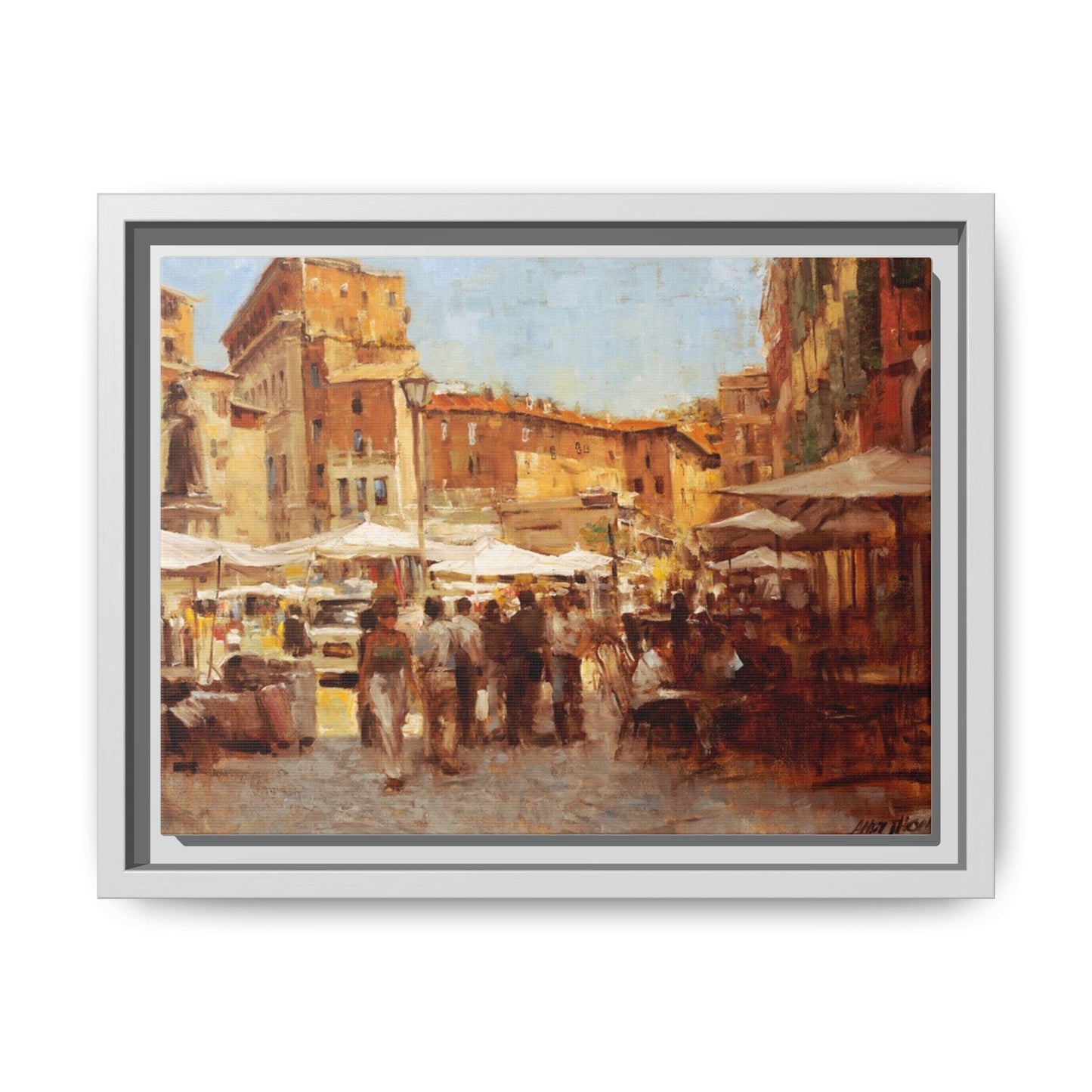 Tuscan Markets in the Middle - Framed Matte Canvas Art - Colorful Italian Landscape - Andy Thomas Designs