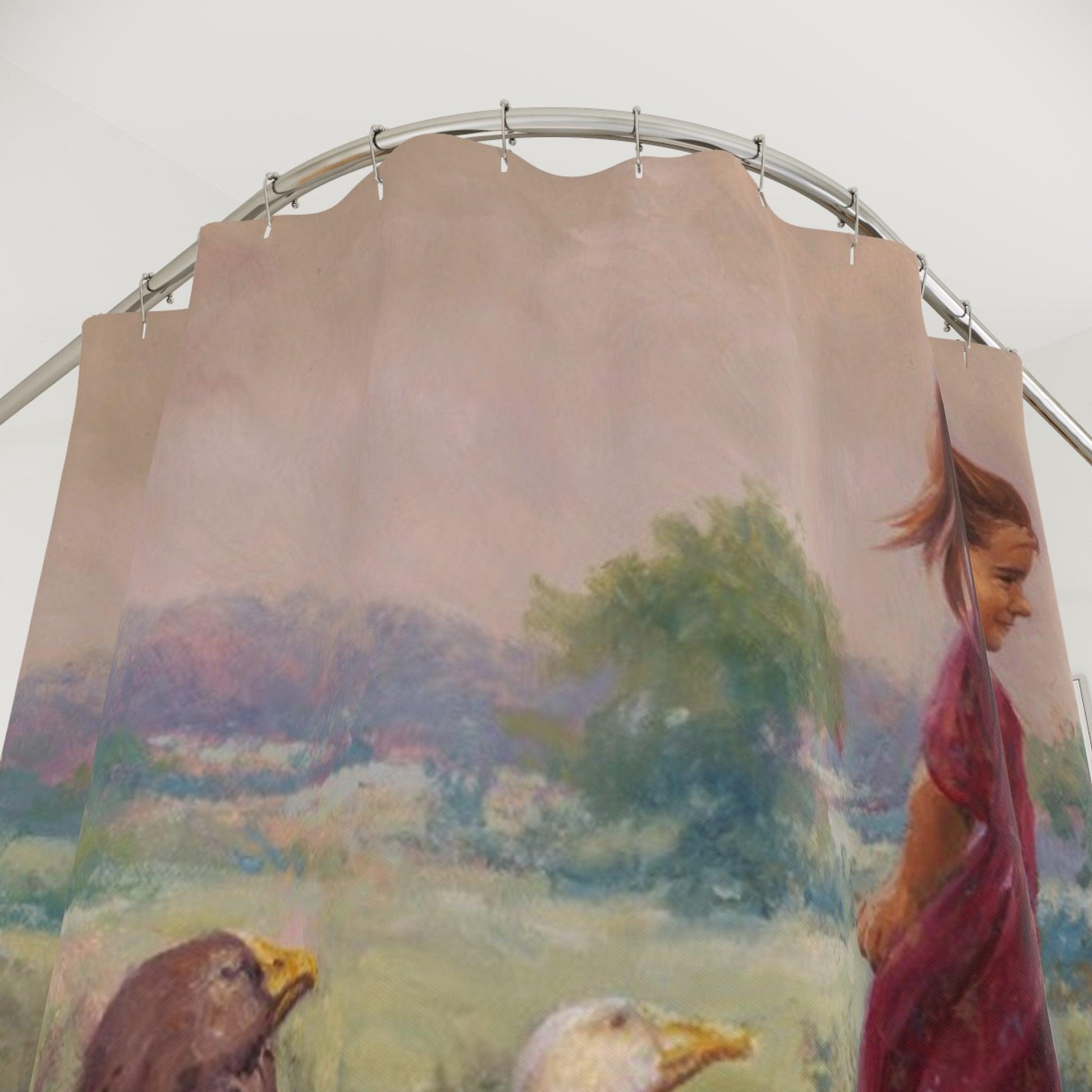 Goose Girl Shower Curtain - Little Girl with animals Design for Bathroom Decor - Andy Thomas Designs