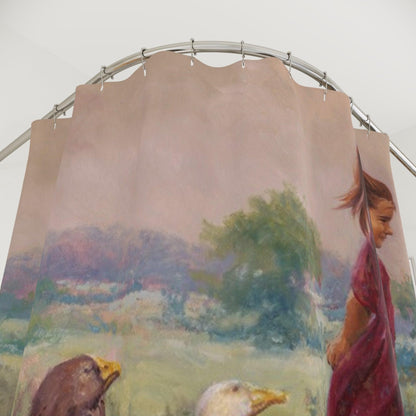 Goose Girl Shower Curtain - Little Girl with animals Design for Bathroom Decor - Andy Thomas Designs