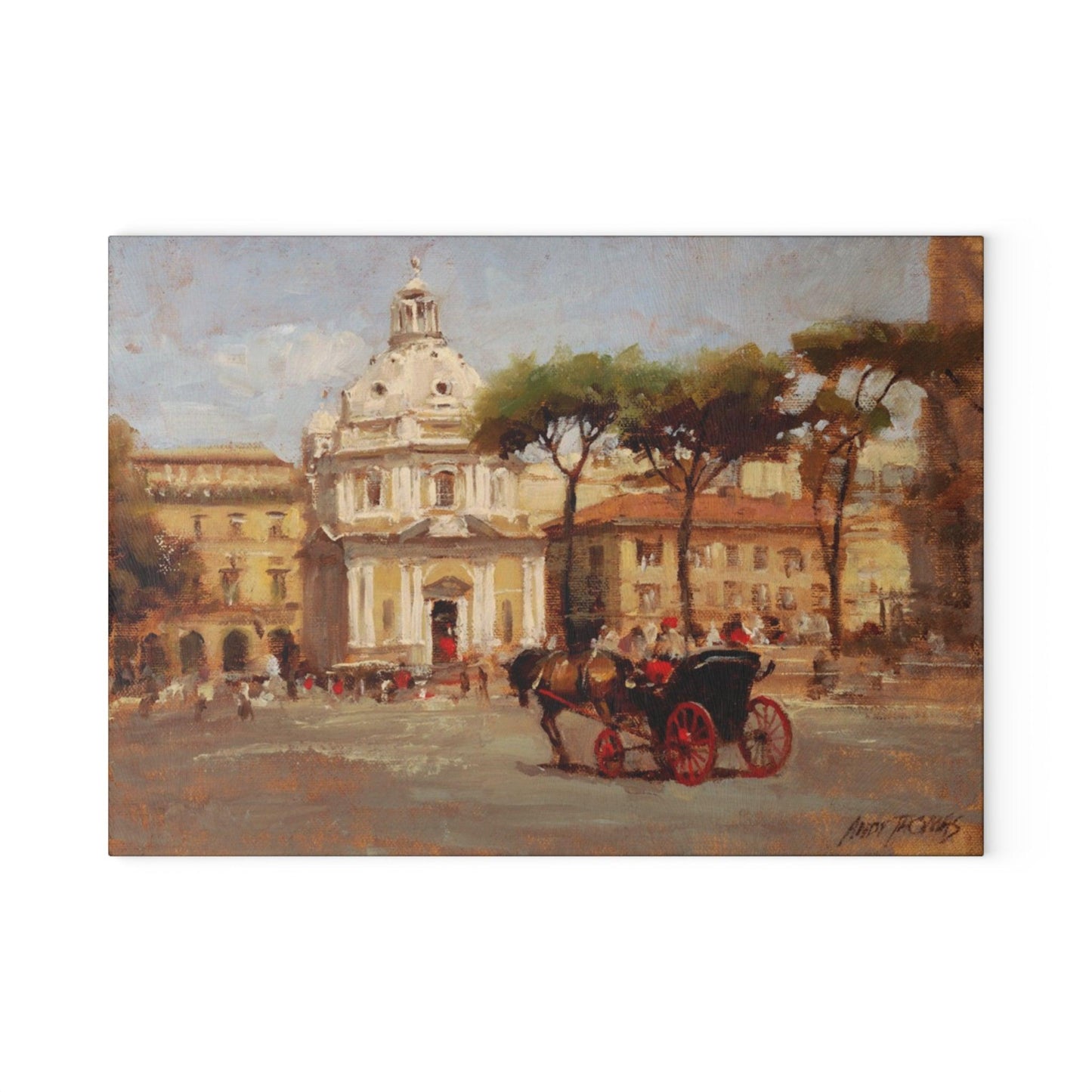 Buggy Ride at Piazza del Popolo - Glass Cutting Board | Italian Landscape - Perfect for Cooking and Décor - Andy Thomas Designs