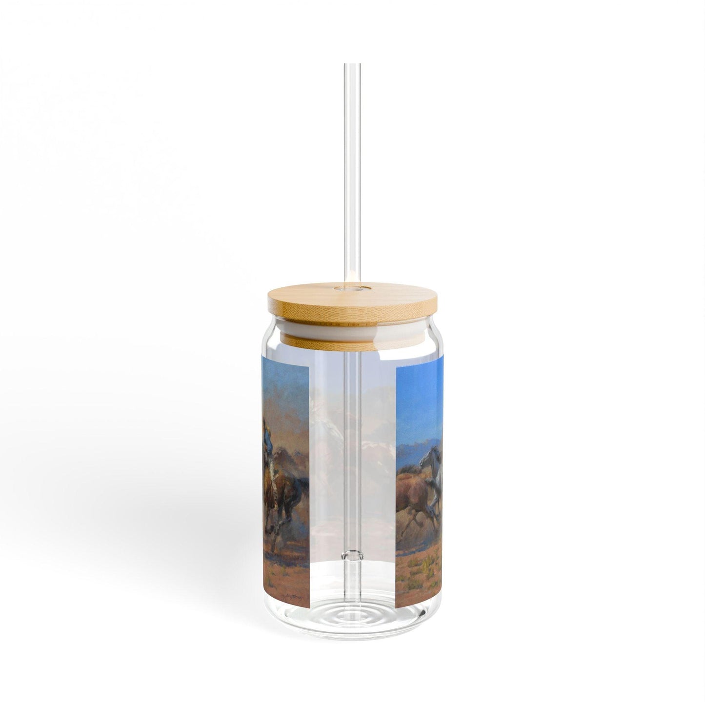 La Mestnera | Wild Horses Artistic 16oz Sipper Glass with Eco-Friendly Bamboo Lid - Andy Thomas Designs