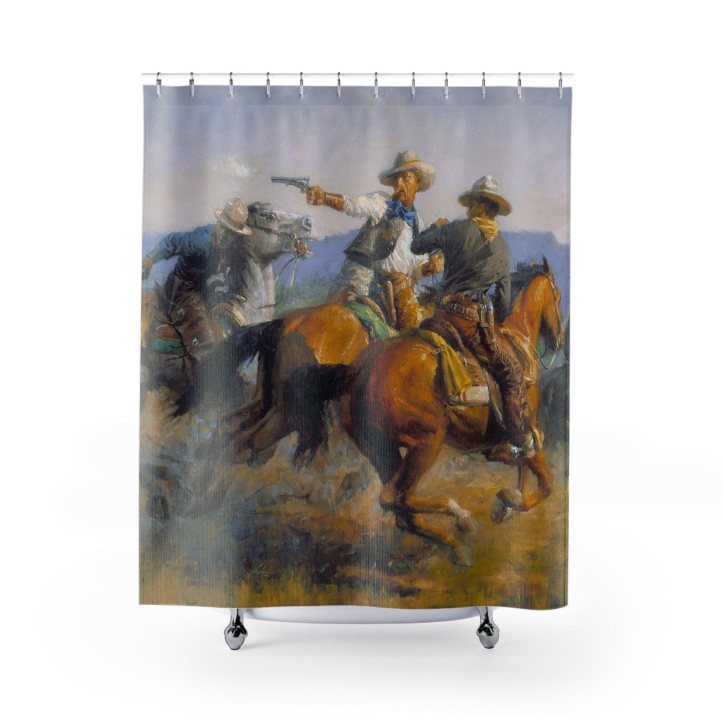 Cowboy Shootout Shower Curtain - Cowboys and Horses Design for Bathroom Decor - Andy Thomas Designs