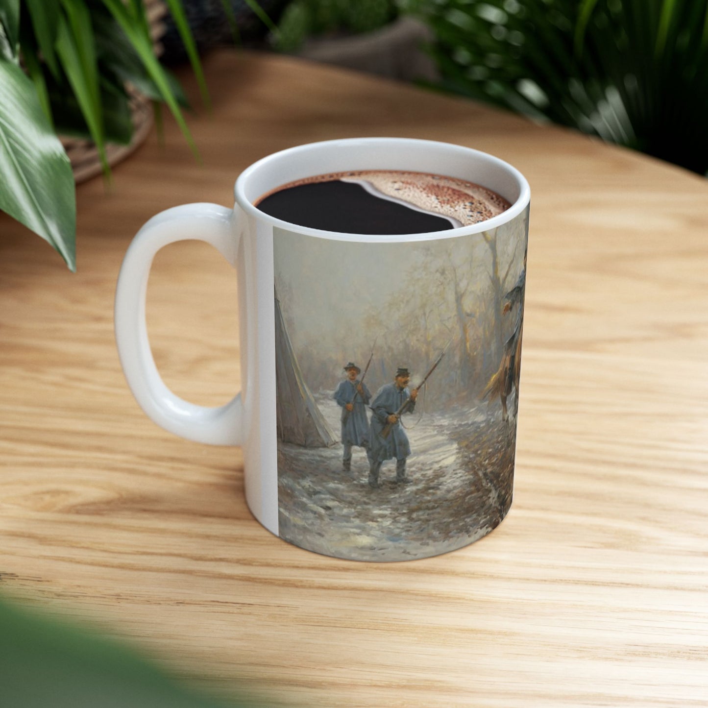 The Enemy is Behind Us - Ceramic Mug with Pea Ridge Civil War Design.