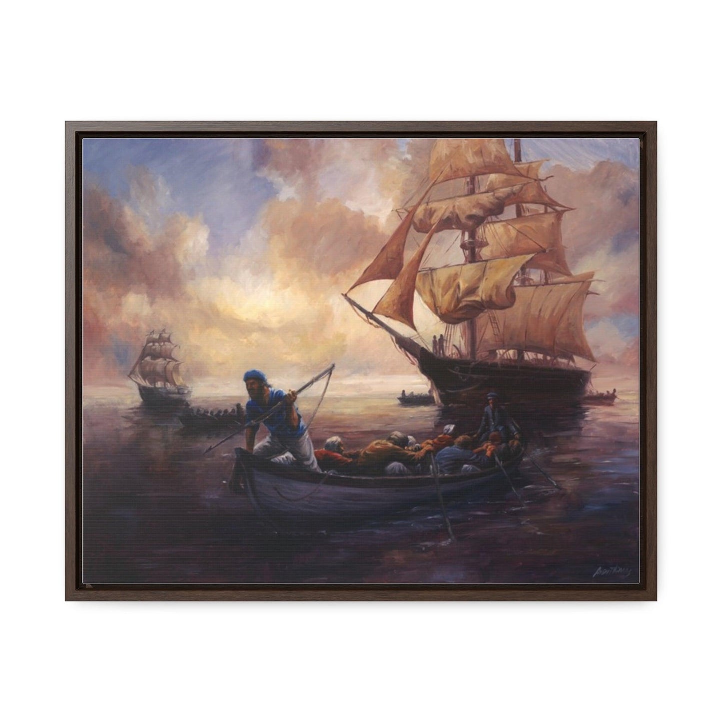 The Whale Hunt - Nautical Whaling Adventure Gallery Canvas Wrap - Framed Maritime Artwork - Andy Thomas Designs