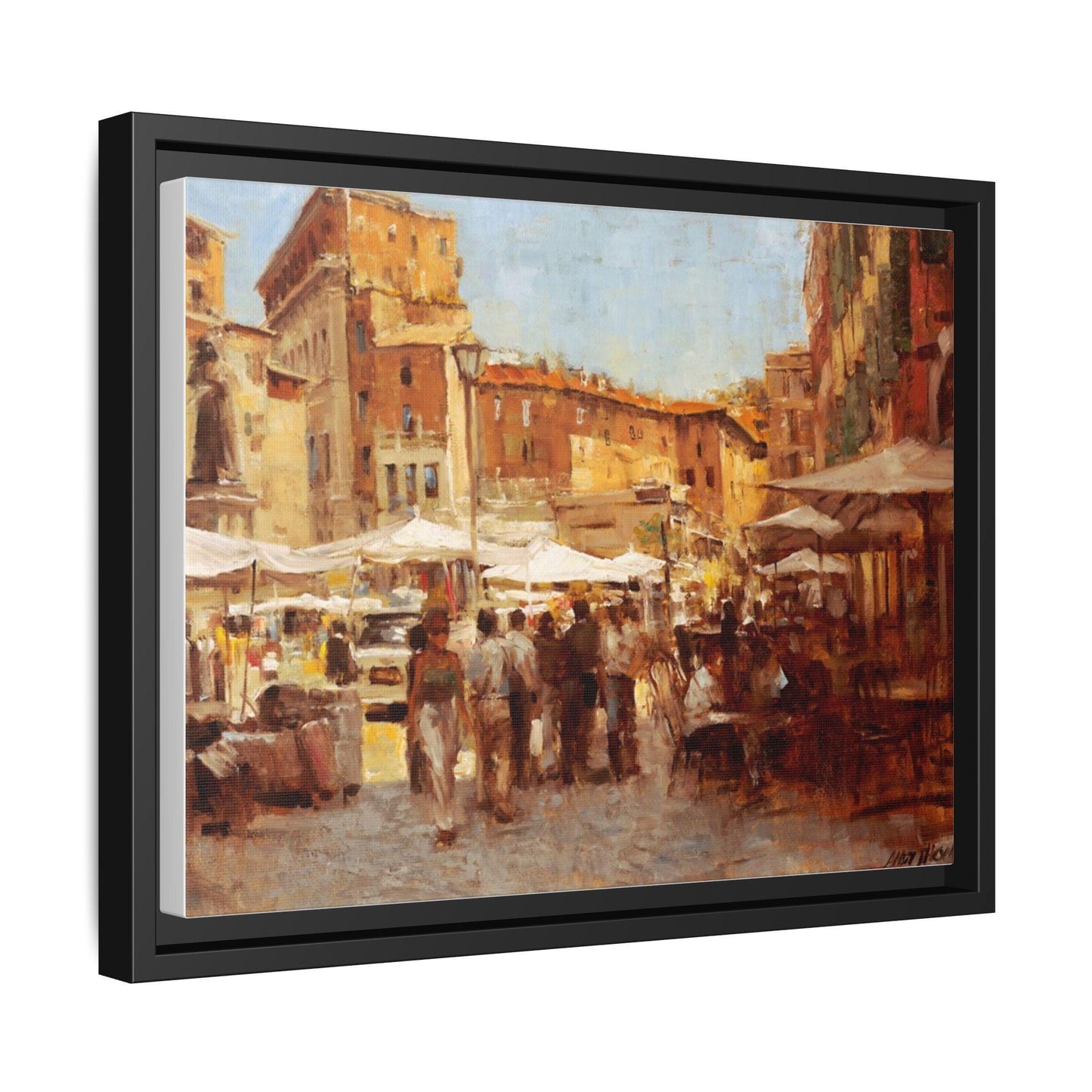 Tuscan Markets in the Middle - Framed Matte Canvas Art - Colorful Italian Landscape - Andy Thomas Designs