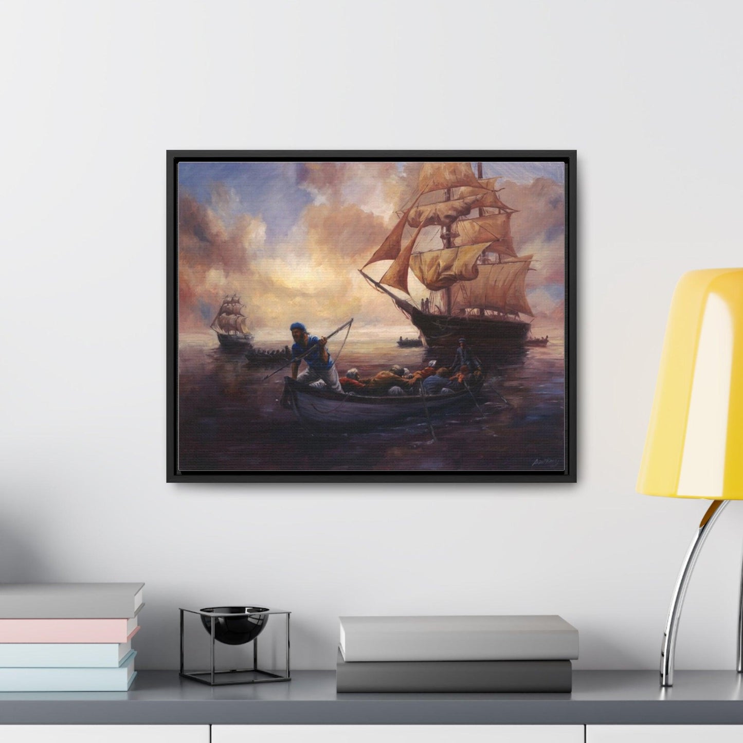 The Whale Hunt - Nautical Whaling Adventure Gallery Canvas Wrap - Framed Maritime Artwork - Andy Thomas Designs