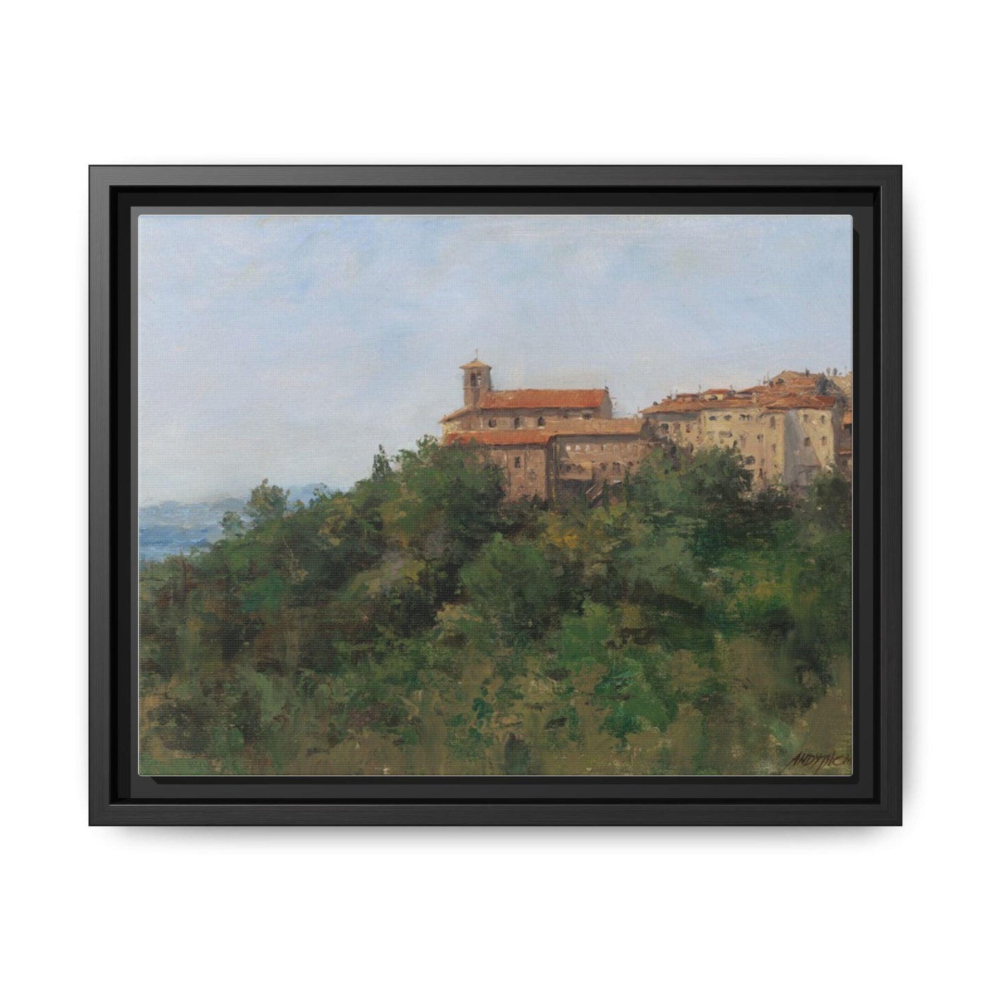 Hilltown Scansano - Framed Matte Canvas Art - Colorful Italian Landscape - Andy Thomas Designs