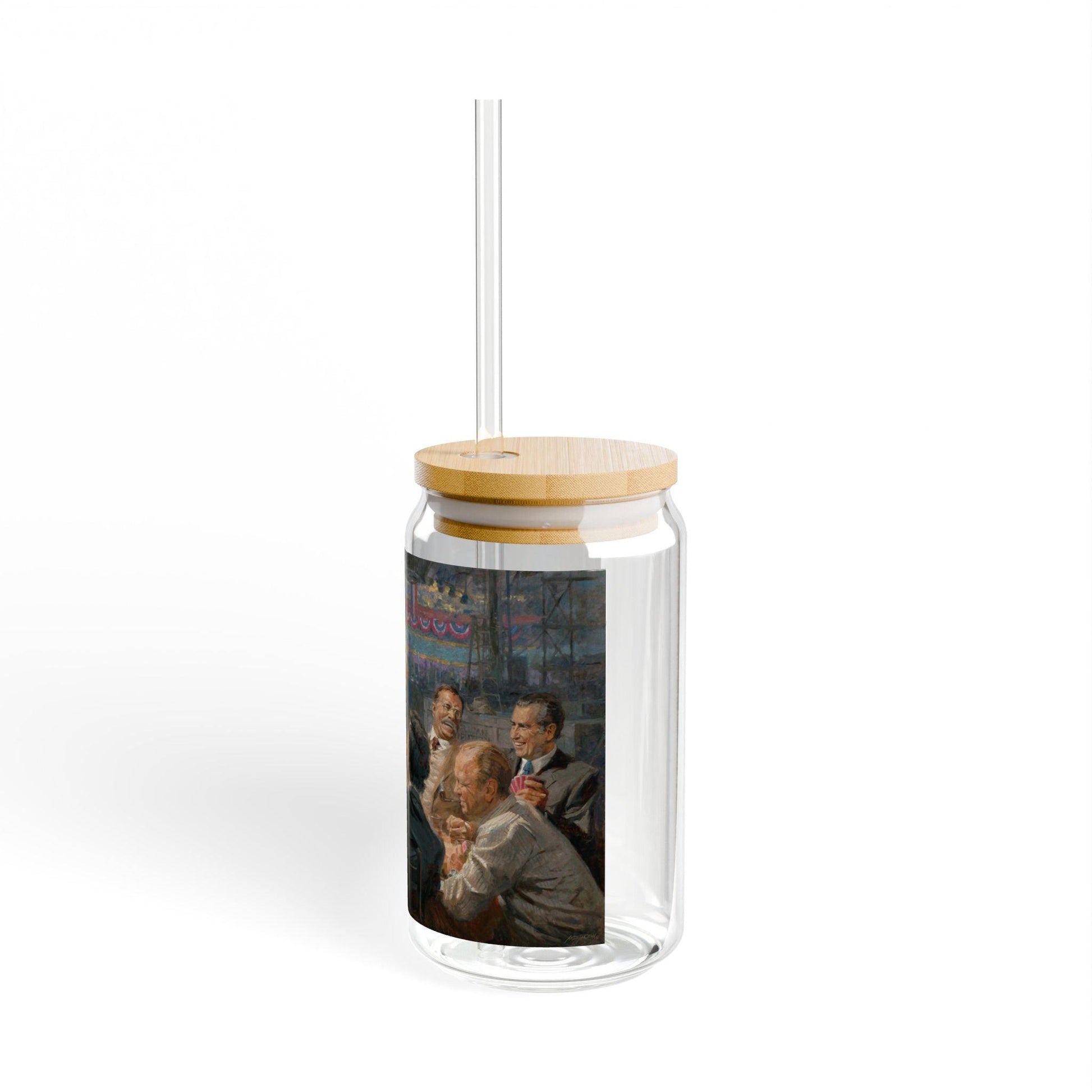 Grand Ol' Gang | Grand Ol' Party | Artistic 16oz Sipper Glass with Eco-Friendly Bamboo Lid | GOP Poker | - Andy Thomas Designs