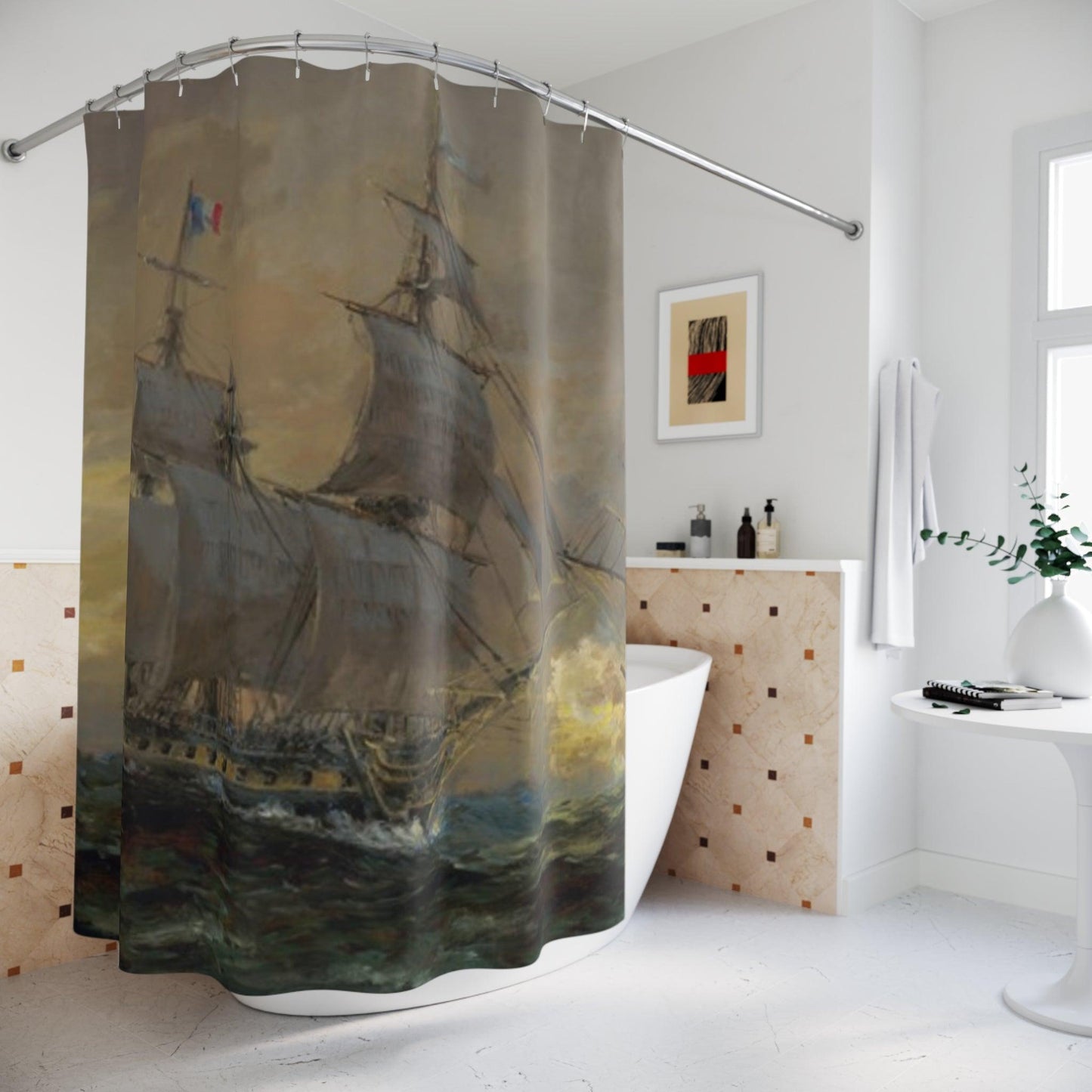 Sailing Ship | Nautical themed Shower Curtain - Sailing Ship Design for Bathroom Decor - Andy Thomas Designs