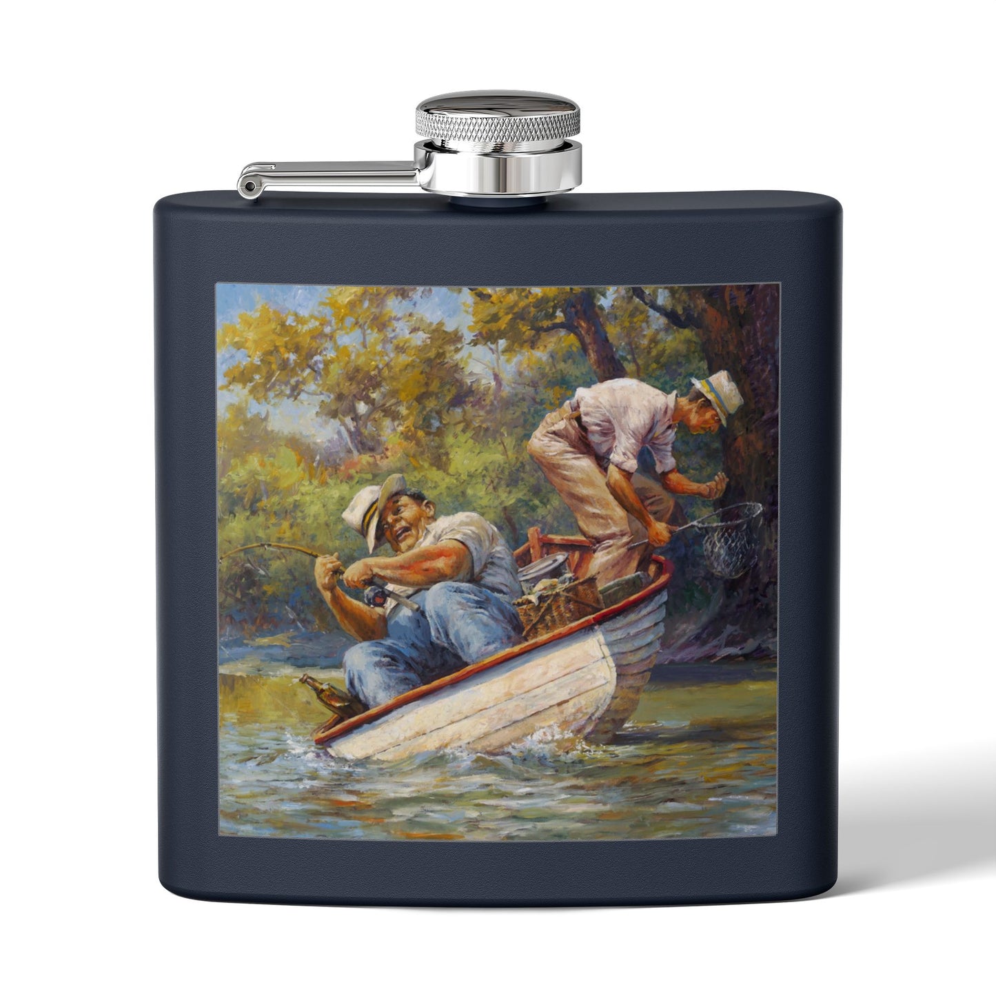 It's a Big One - Fishing Scene Stainless Steel Flask - Perfect for Outdoorsy Gifting