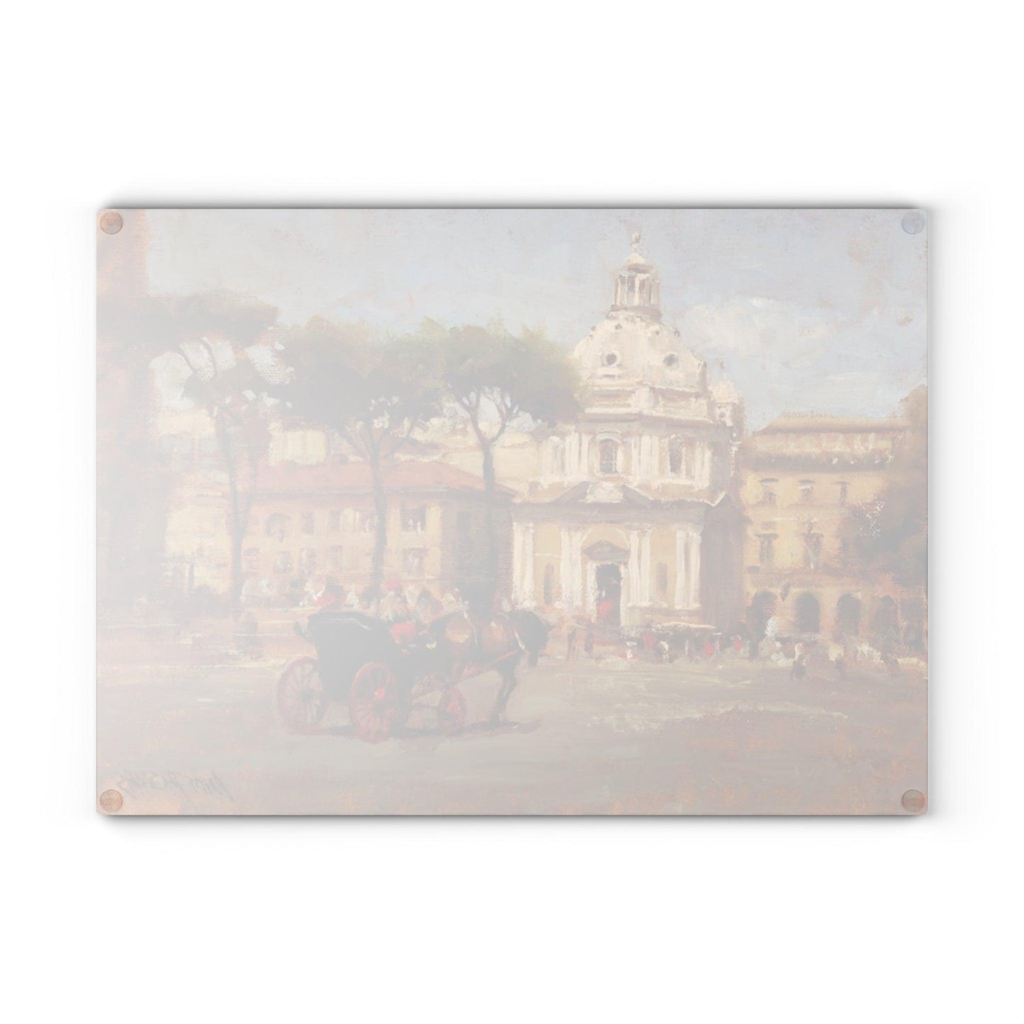 Buggy Ride at Piazza del Popolo - Glass Cutting Board | Italian Landscape - Perfect for Cooking and Décor - Andy Thomas Designs