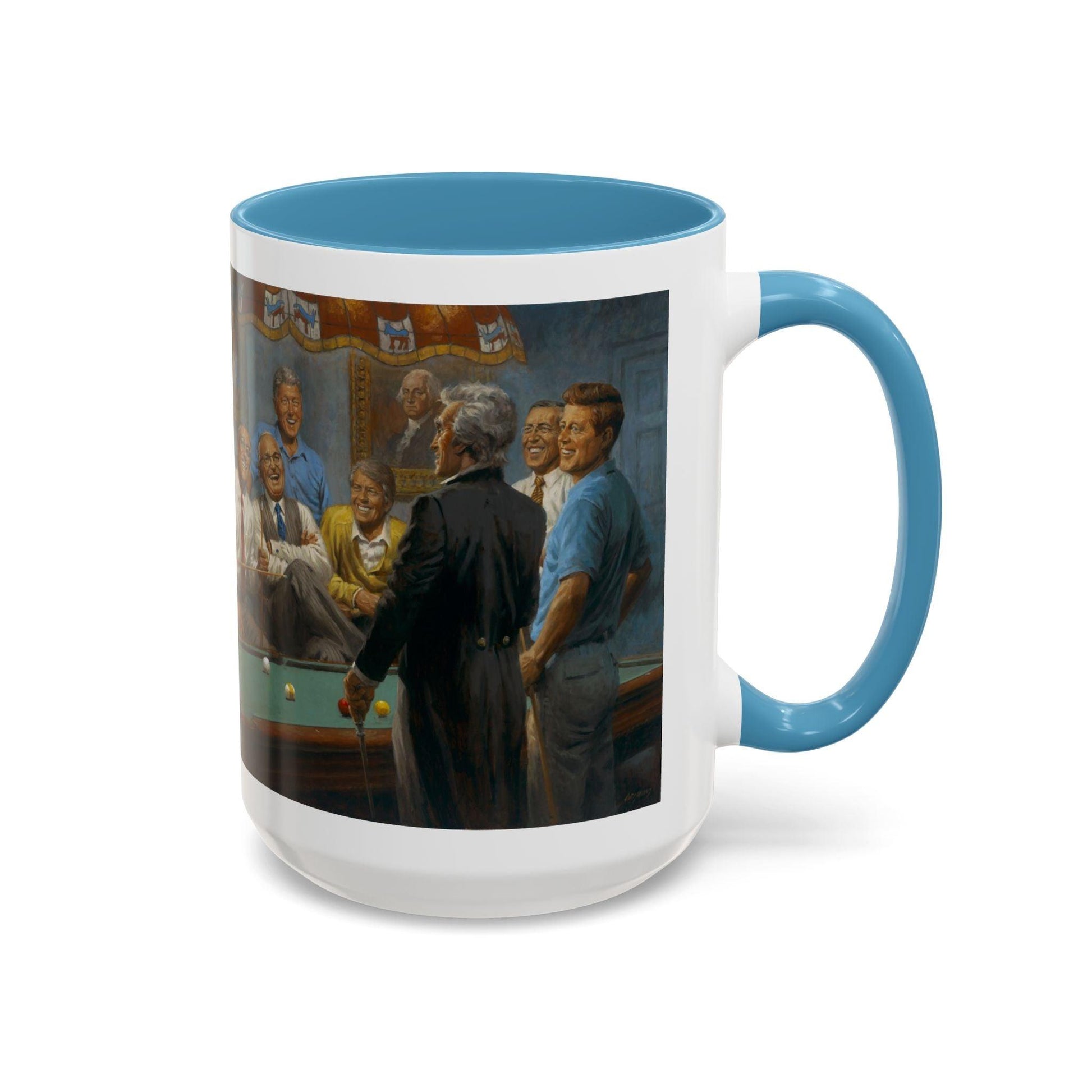 Callin' the Red Accented Coffee Mug - 11oz & 15oz - Democrat Presidents Playing Pool - Andy Thomas Designs