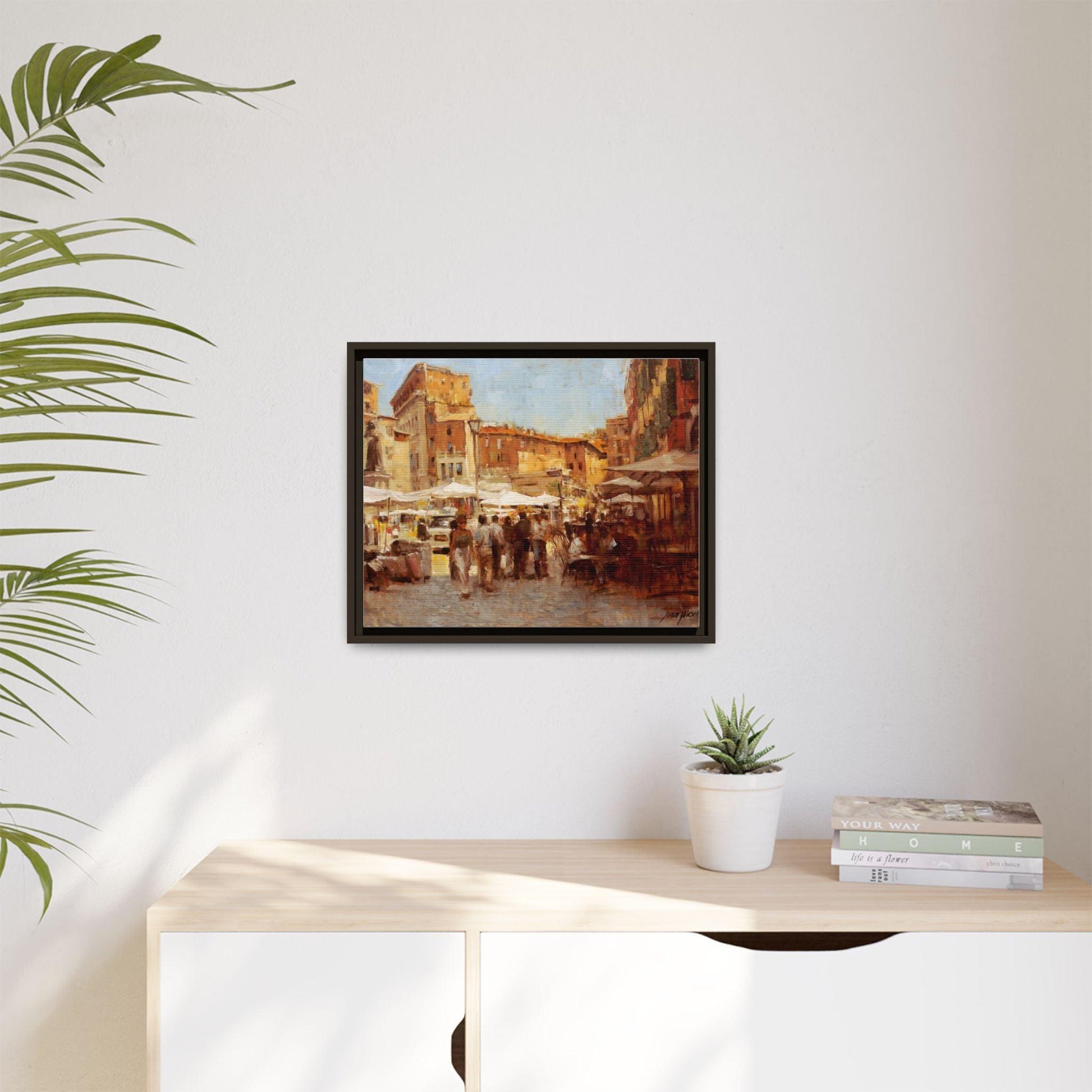 Tuscan Markets in the Middle - Framed Matte Canvas Art - Colorful Italian Landscape - Andy Thomas Designs