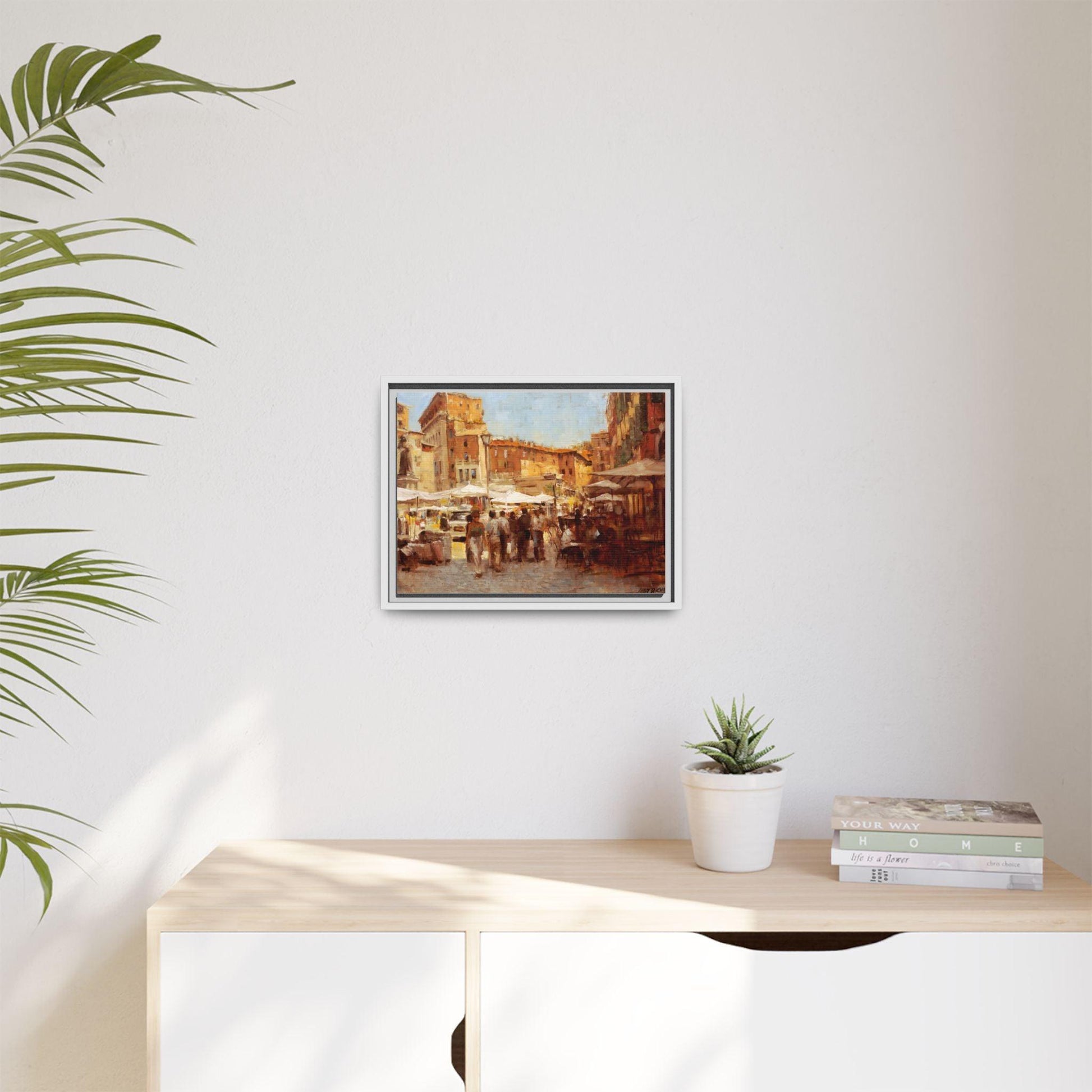 Tuscan Markets in the Middle - Framed Matte Canvas Art - Colorful Italian Landscape - Andy Thomas Designs