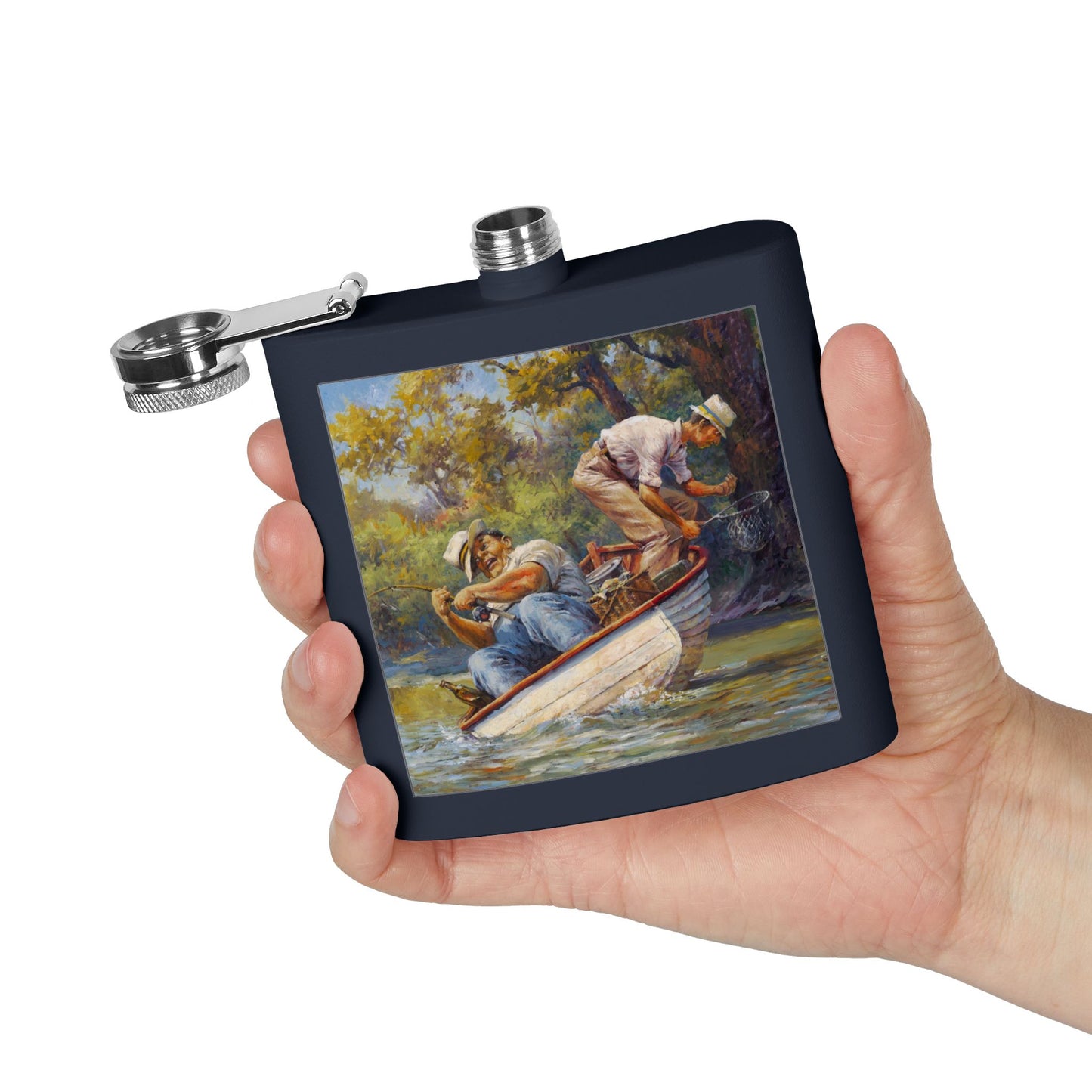 It's a Big One - Fishing Scene Stainless Steel Flask - Perfect for Outdoorsy Gifting