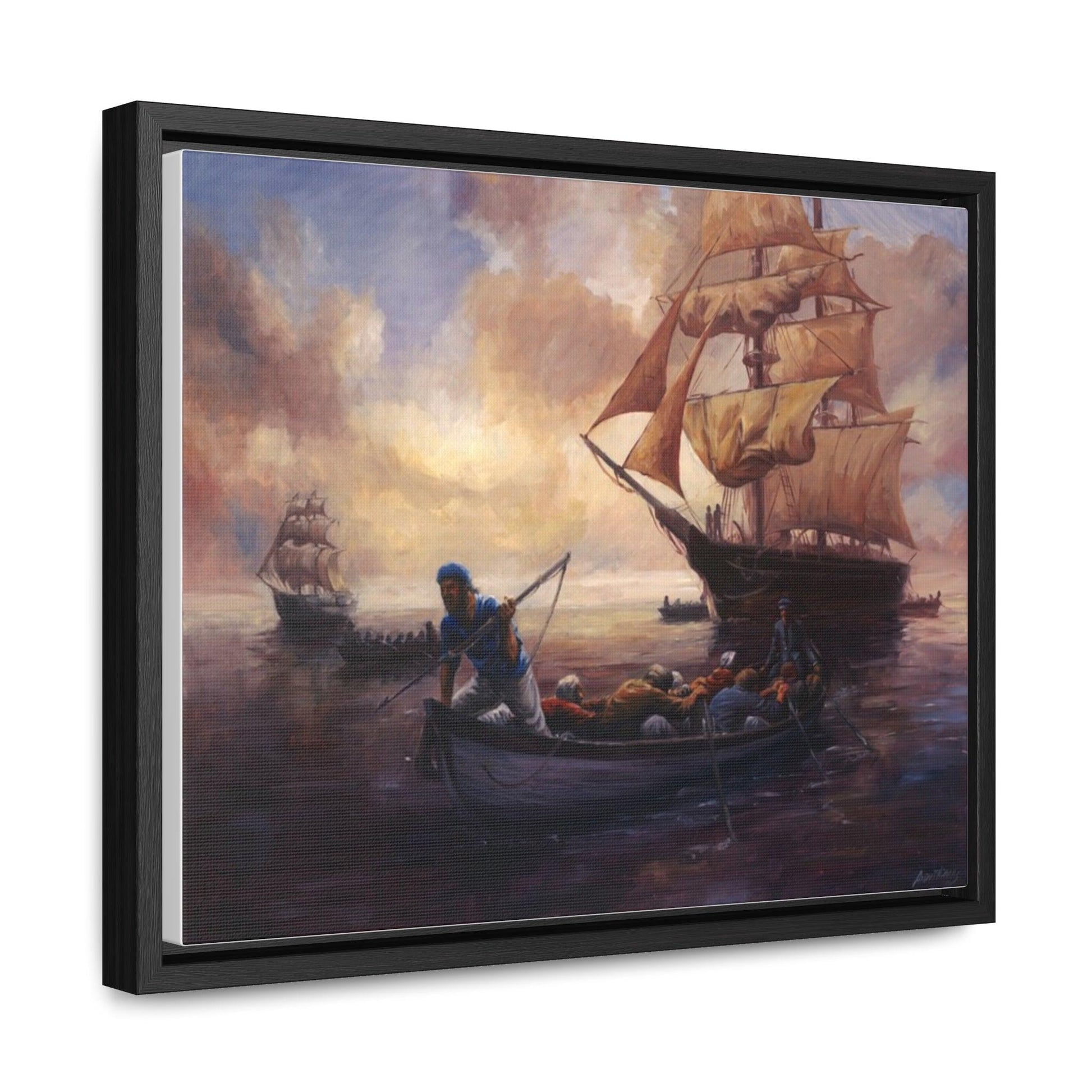 The Whale Hunt - Nautical Whaling Adventure Gallery Canvas Wrap - Framed Maritime Artwork - Andy Thomas Designs