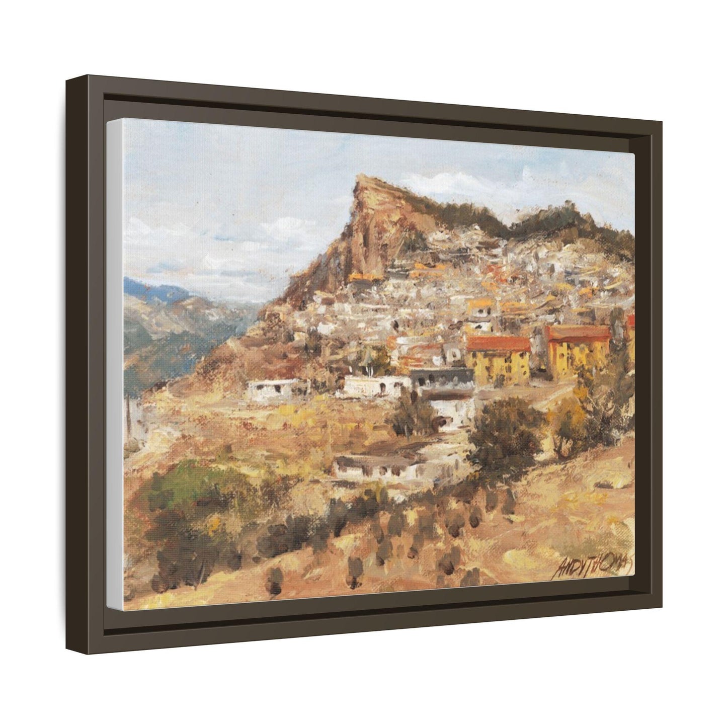 San Nicola dell'Alto - 12" x 9" Framed Matte Canvas Art - Colorful Mountain Italian Landscape - Andy Thomas Designs