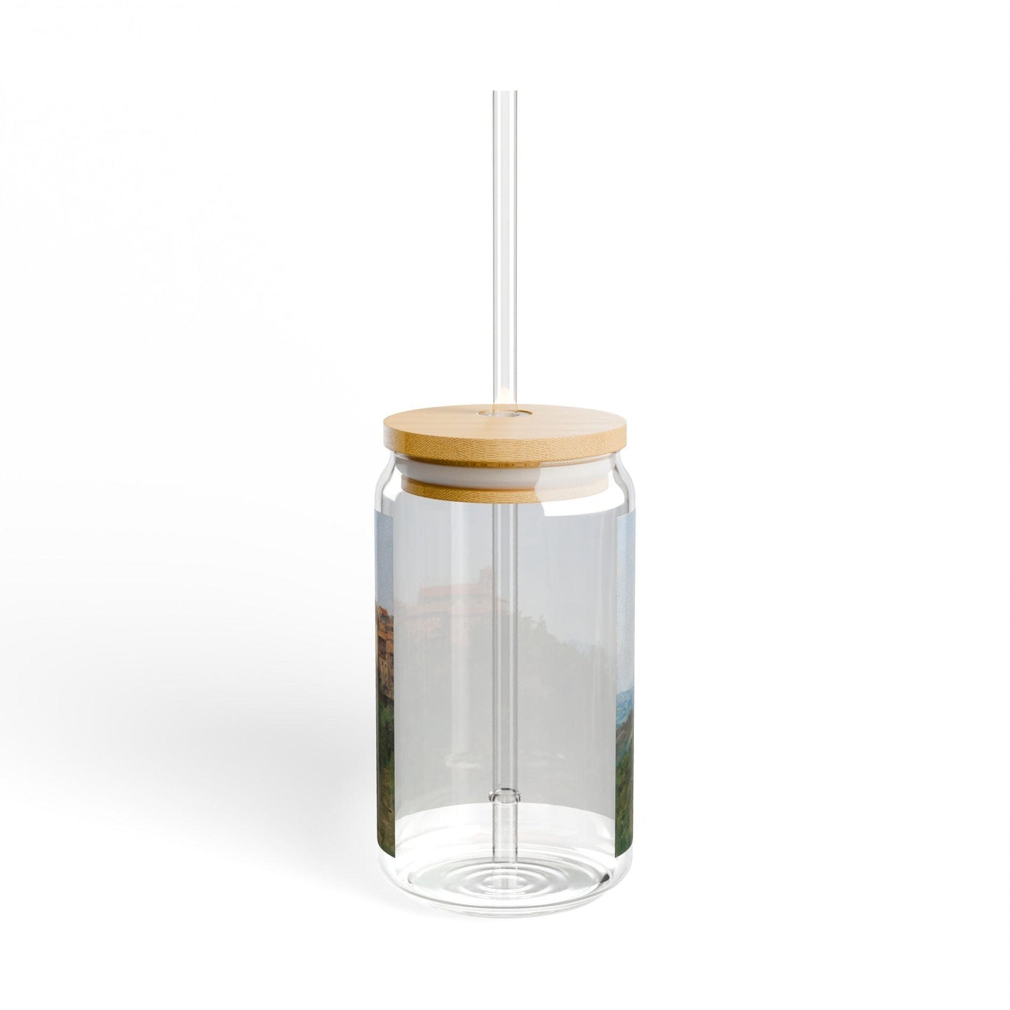 Hilltown Scansano | Italian Landscape Sipper Glass, 16oz - Eco-Friendly Drinking with Bamboo Lid - Andy Thomas Designs