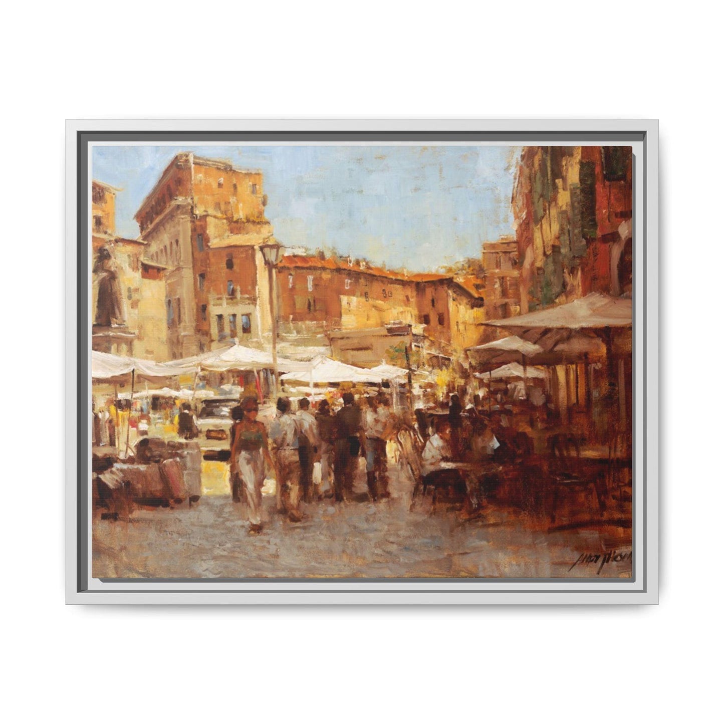 Tuscan Markets in the Middle - Framed Matte Canvas Art - Colorful Italian Landscape - Andy Thomas Designs