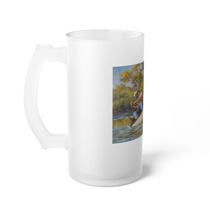 It's a Big One - Frosted Glass Beer Mug - Scenic Fishing Design
