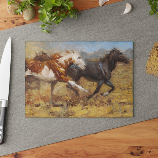 Freedom - Wild Horse Glass Cutting Board | Rustic Kitchen Decor | Unique Gift for Horse Lovers - Andy Thomas Designs