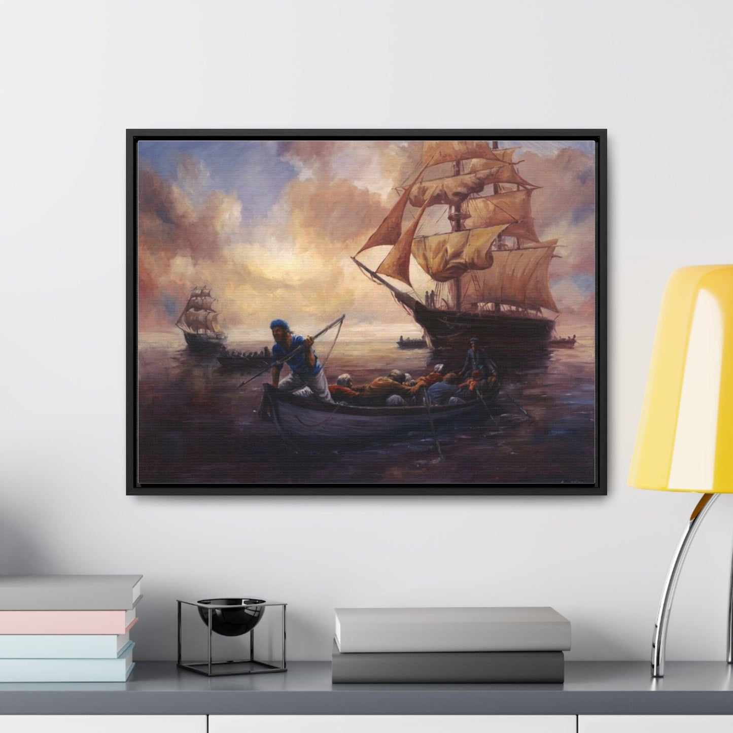 The Whale Hunt - Nautical Whaling Adventure Gallery Canvas Wrap - Framed Maritime Artwork - Andy Thomas Designs