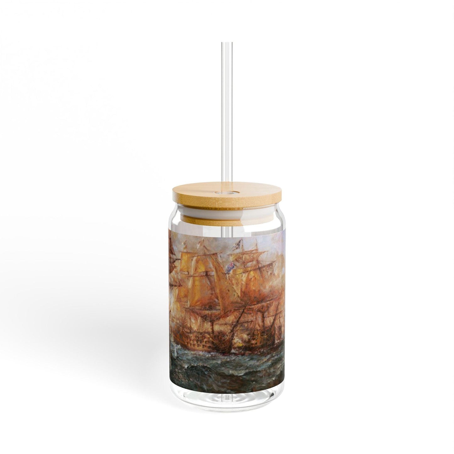 VA Battle of the Capes | Artistic 16oz Sipper Glass with Eco-Friendly Bamboo Lid - Andy Thomas Designs