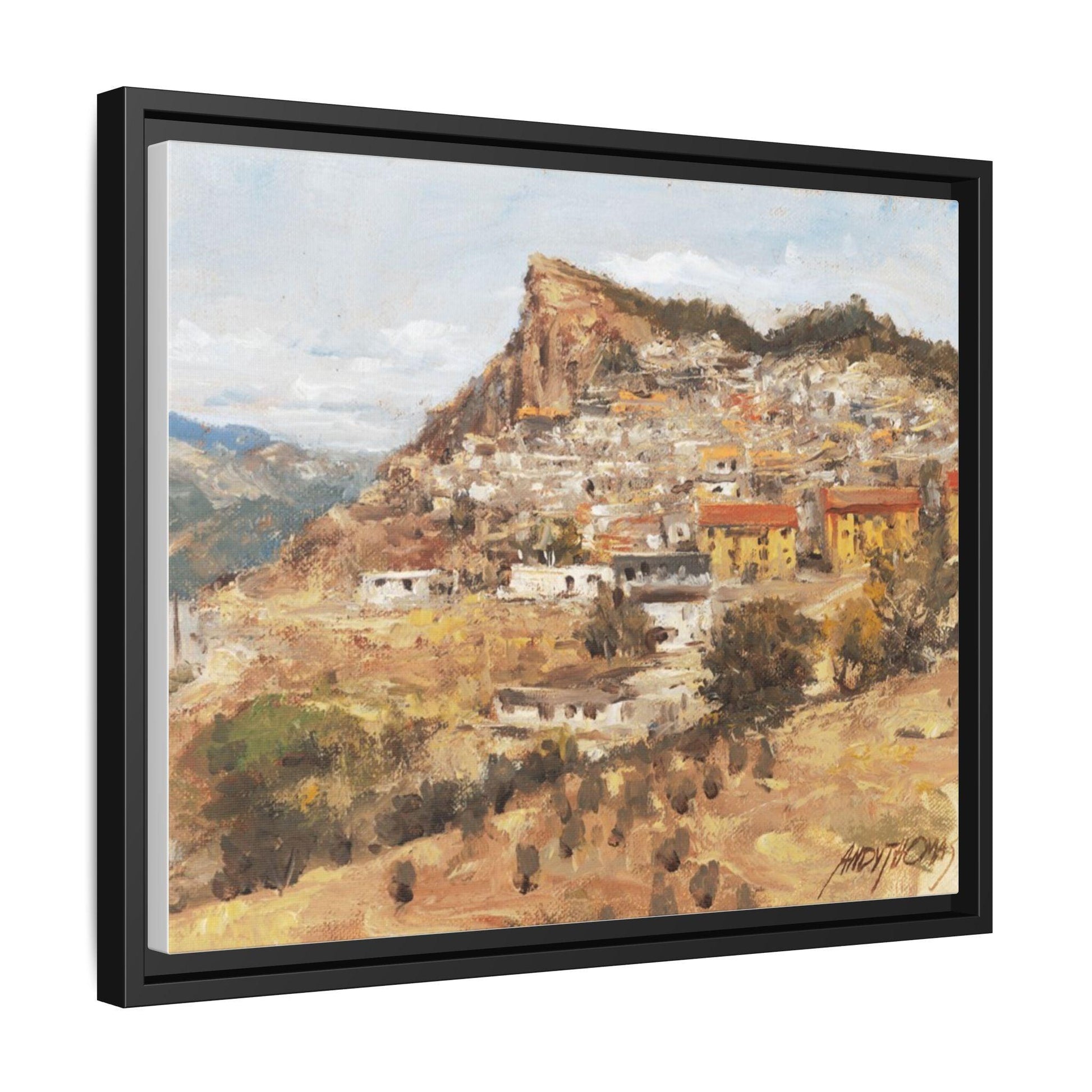 San Nicola dell'Alto - 12" x 9" Framed Matte Canvas Art - Colorful Mountain Italian Landscape - Andy Thomas Designs