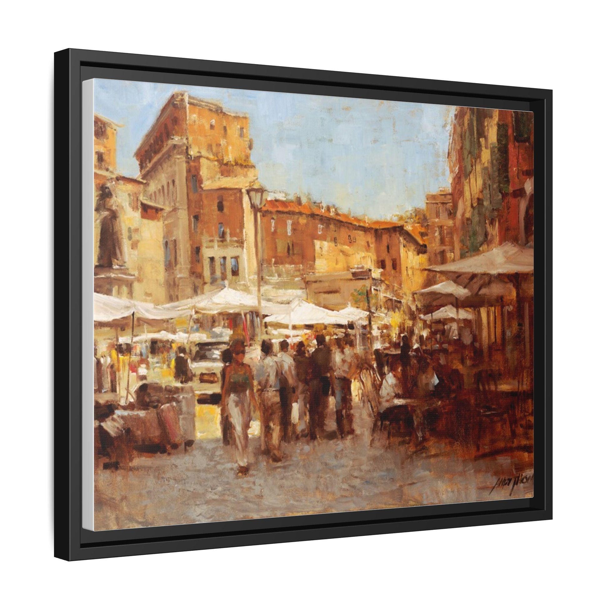 Tuscan Markets in the Middle - Framed Matte Canvas Art - Colorful Italian Landscape - Andy Thomas Designs