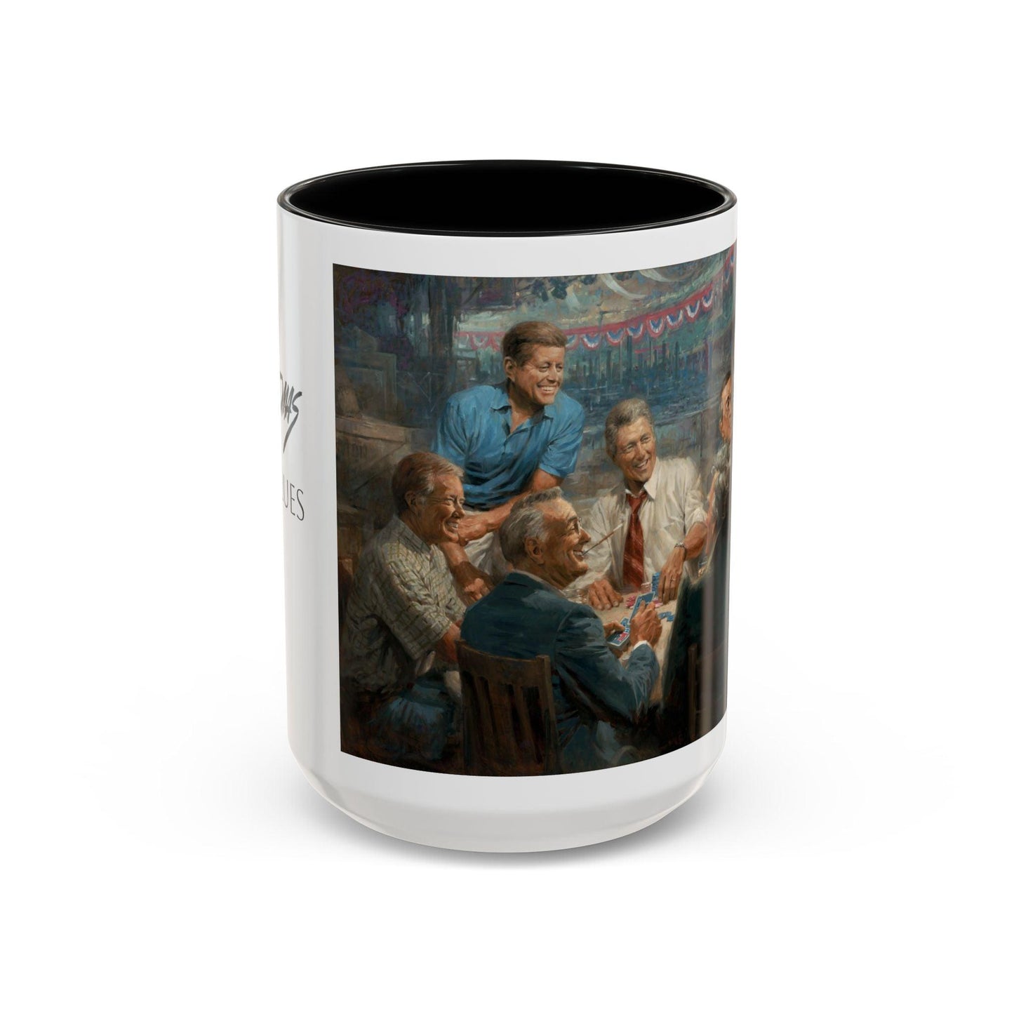 True Blues Accented Coffee Mug 11oz & 15oz - US Dem. Presidents Playing Poker - Andy Thomas Designs