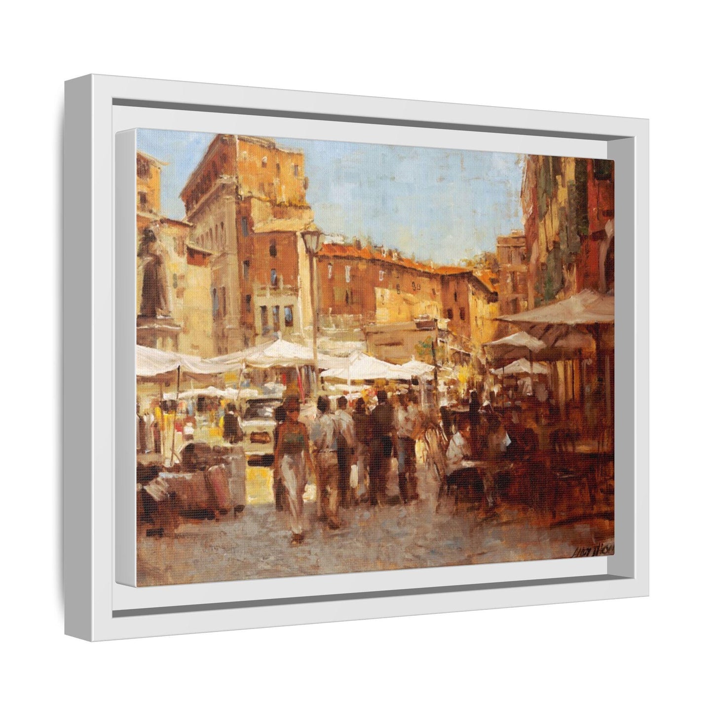 Tuscan Markets in the Middle - Framed Matte Canvas Art - Colorful Italian Landscape - Andy Thomas Designs