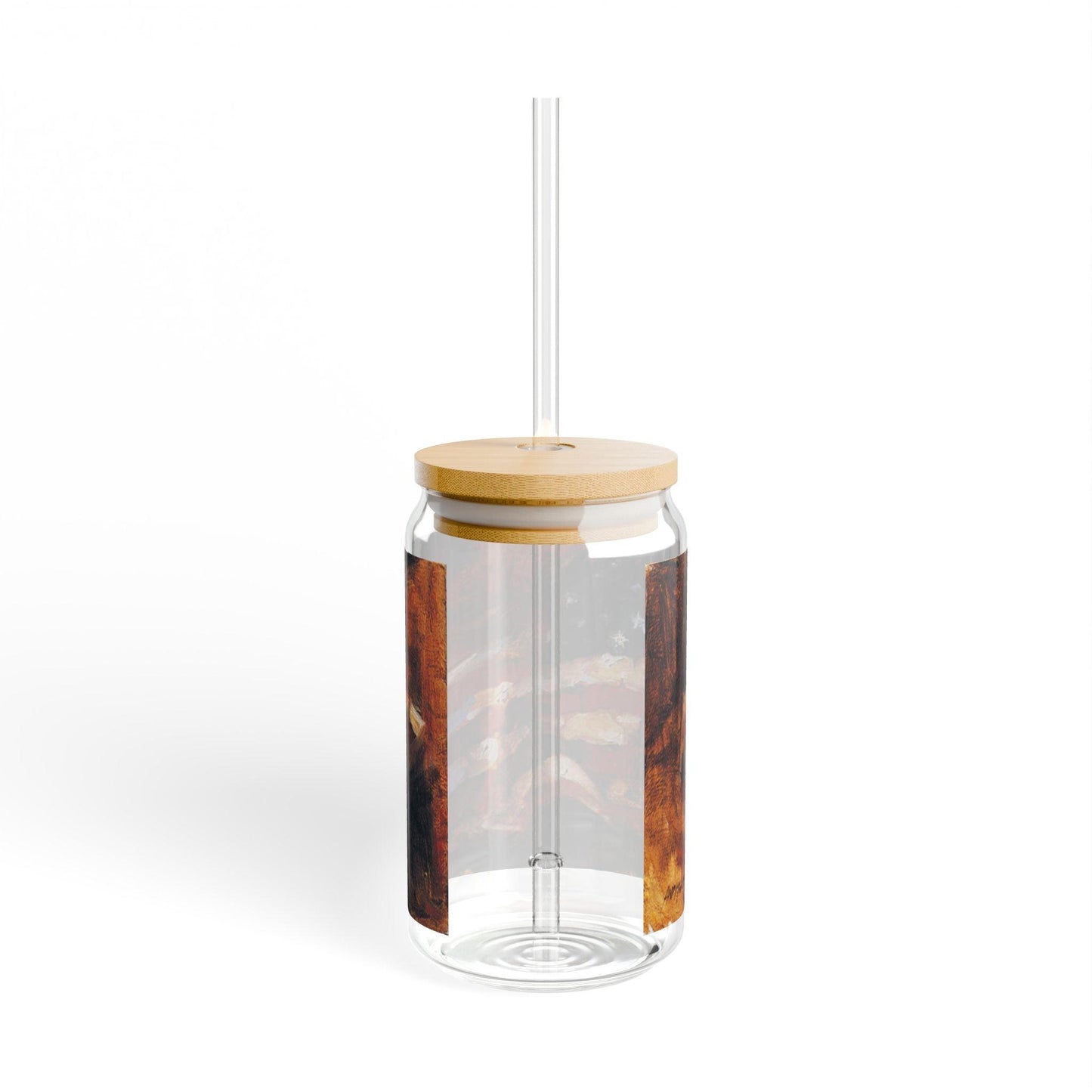 Old Glory | Artistic 16oz Sipper Glass with Eco-Friendly Bamboo Lid - Andy Thomas Designs