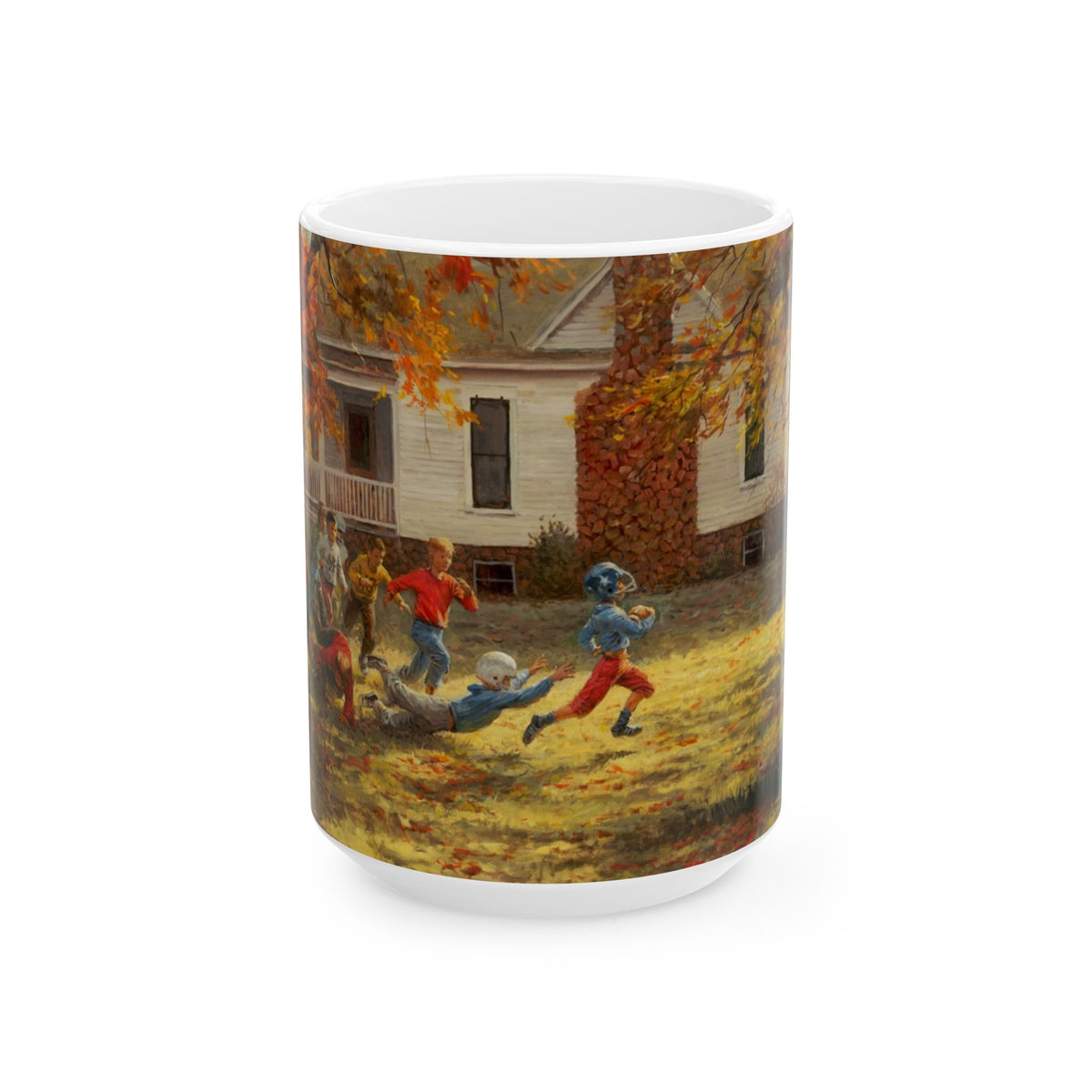 Fall Football | Kids Playing Football | Ceramic Mug — Coffee Cup (11oz/15oz)