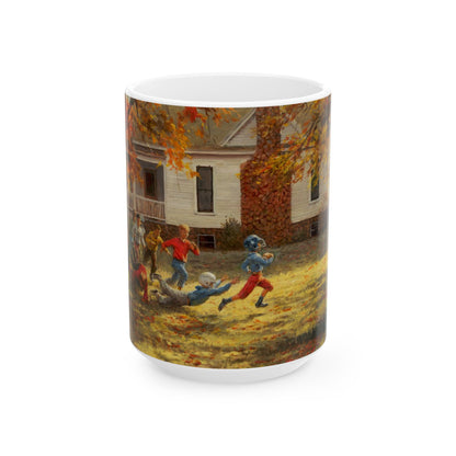Fall Football | Kids Playing Football | Ceramic Mug — Coffee Cup (11oz/15oz)