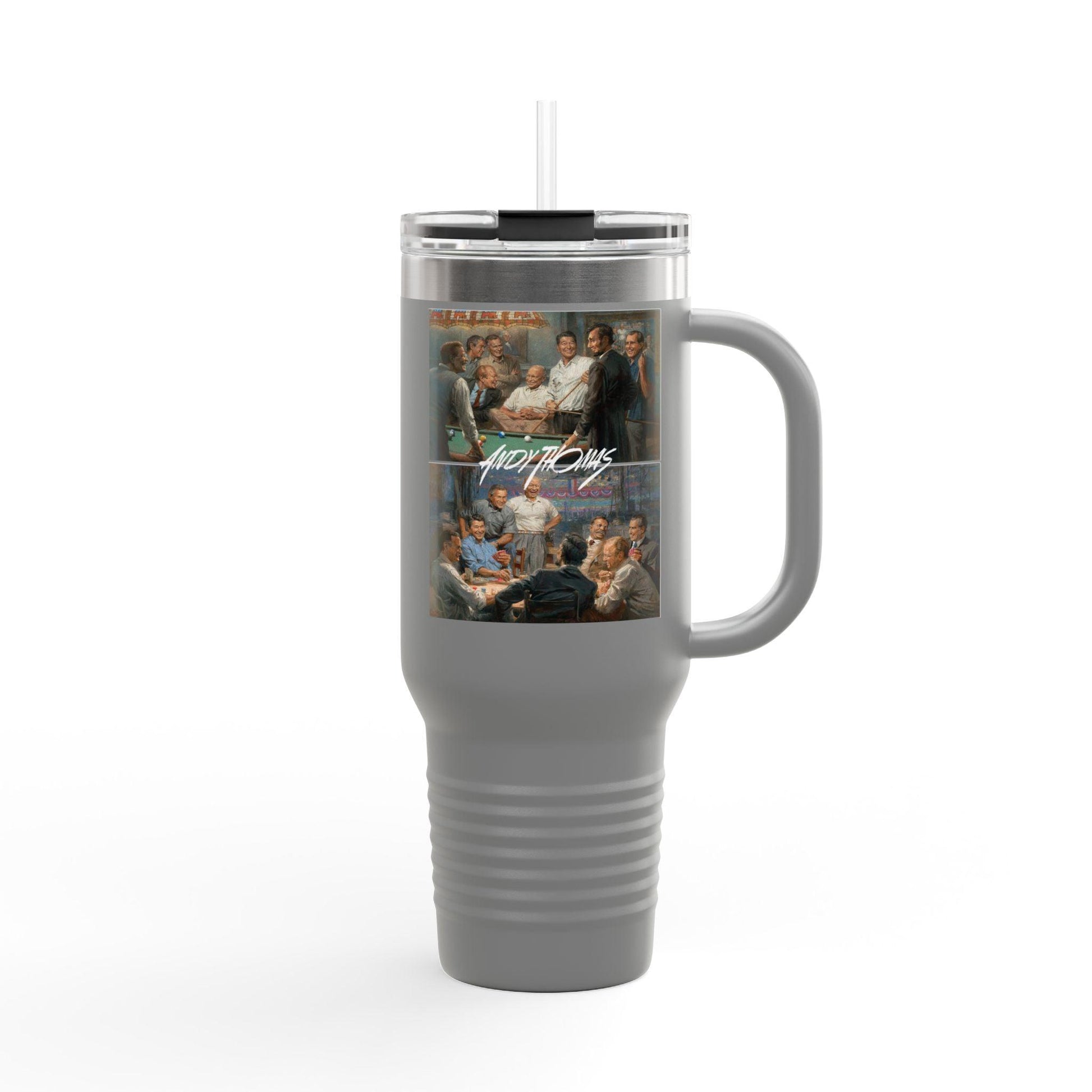 Callin' the Blue & Grand Ol' Gang on Insulated Travel Mug 40oz - US Presidents Duo Pool & Poker Combo - Andy Thomas Designs